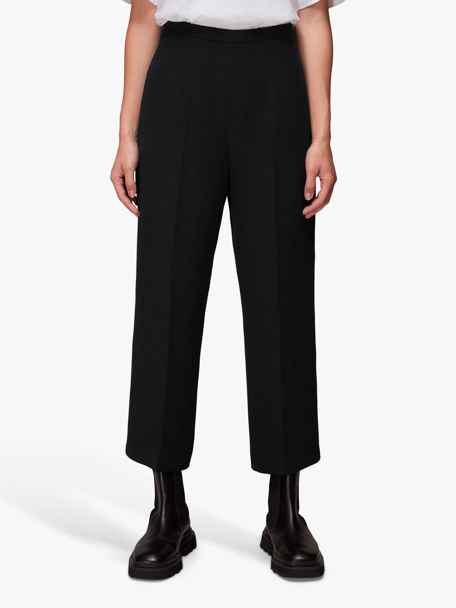 Whistles Wide Leg Cropped Trousers, Black at John Lewis & Partners