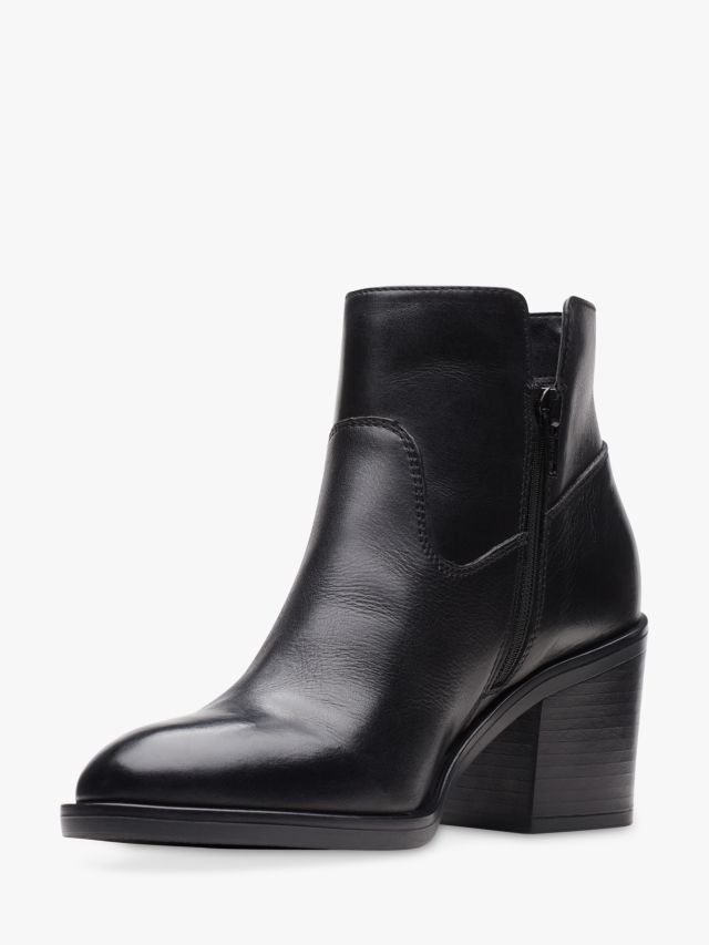 Clarks Valvestino Lo Leather Block Heel Ankle Boots, Black, 3