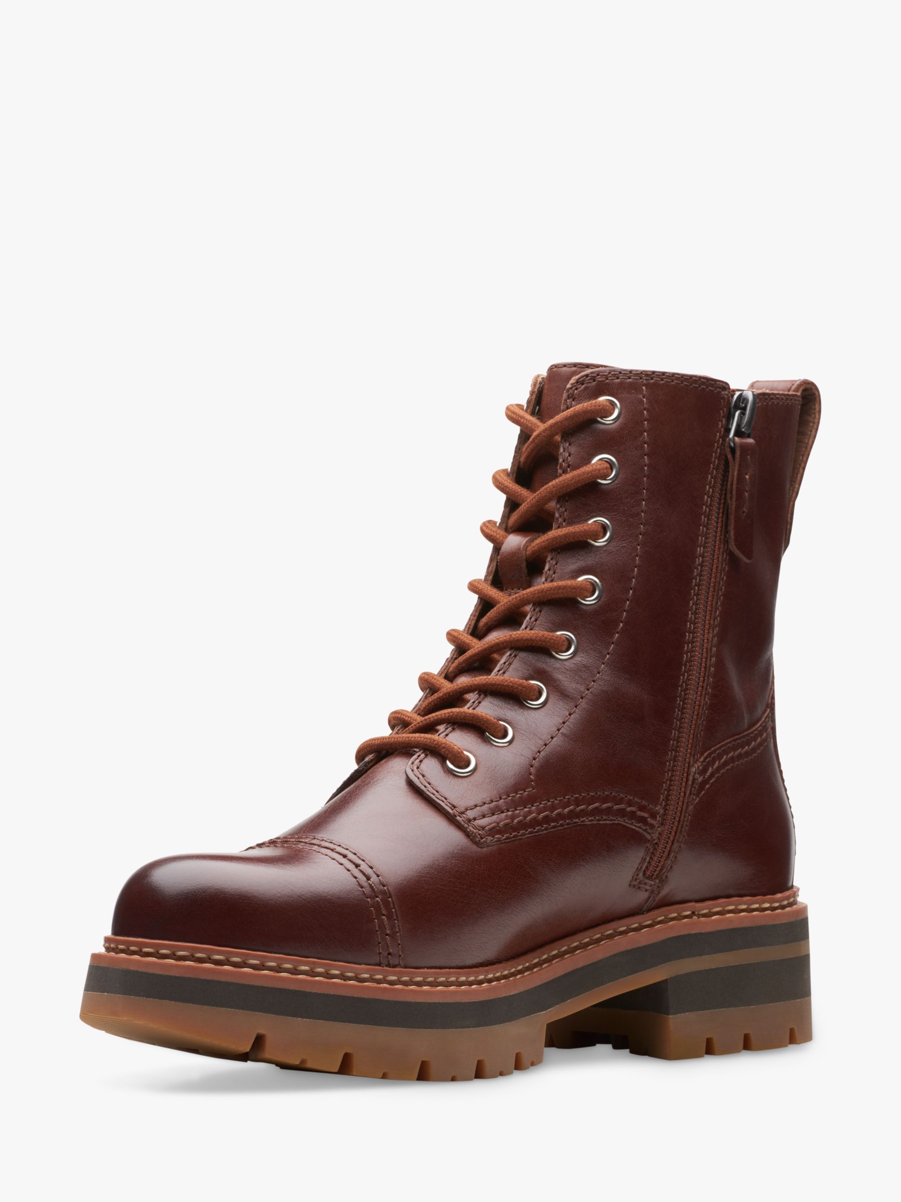 Clarks Orianna Cap Leather Lace Up Biker Boots, Tan at John Lewis ...