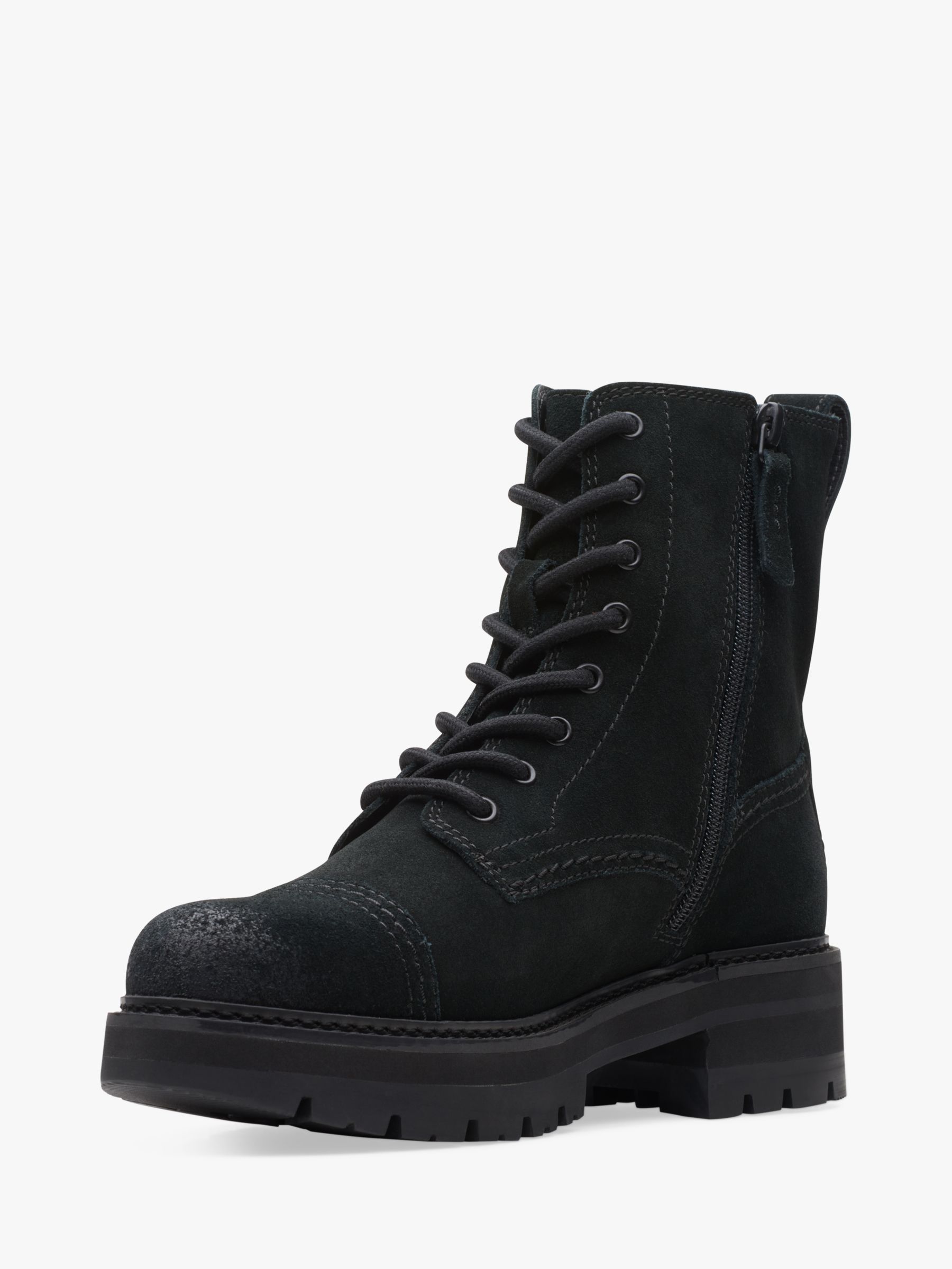 Clarks Orianna Cap Suede Lace Up Biker Boots, Black at John Lewis ...