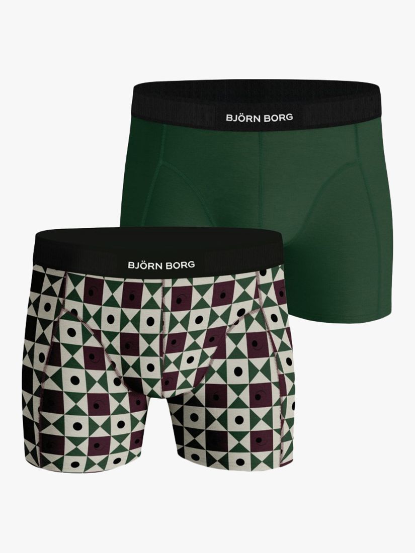 Björn Borg Cotton Stretch Logo Band Boxers, Pack of 2, Green/Multi, S