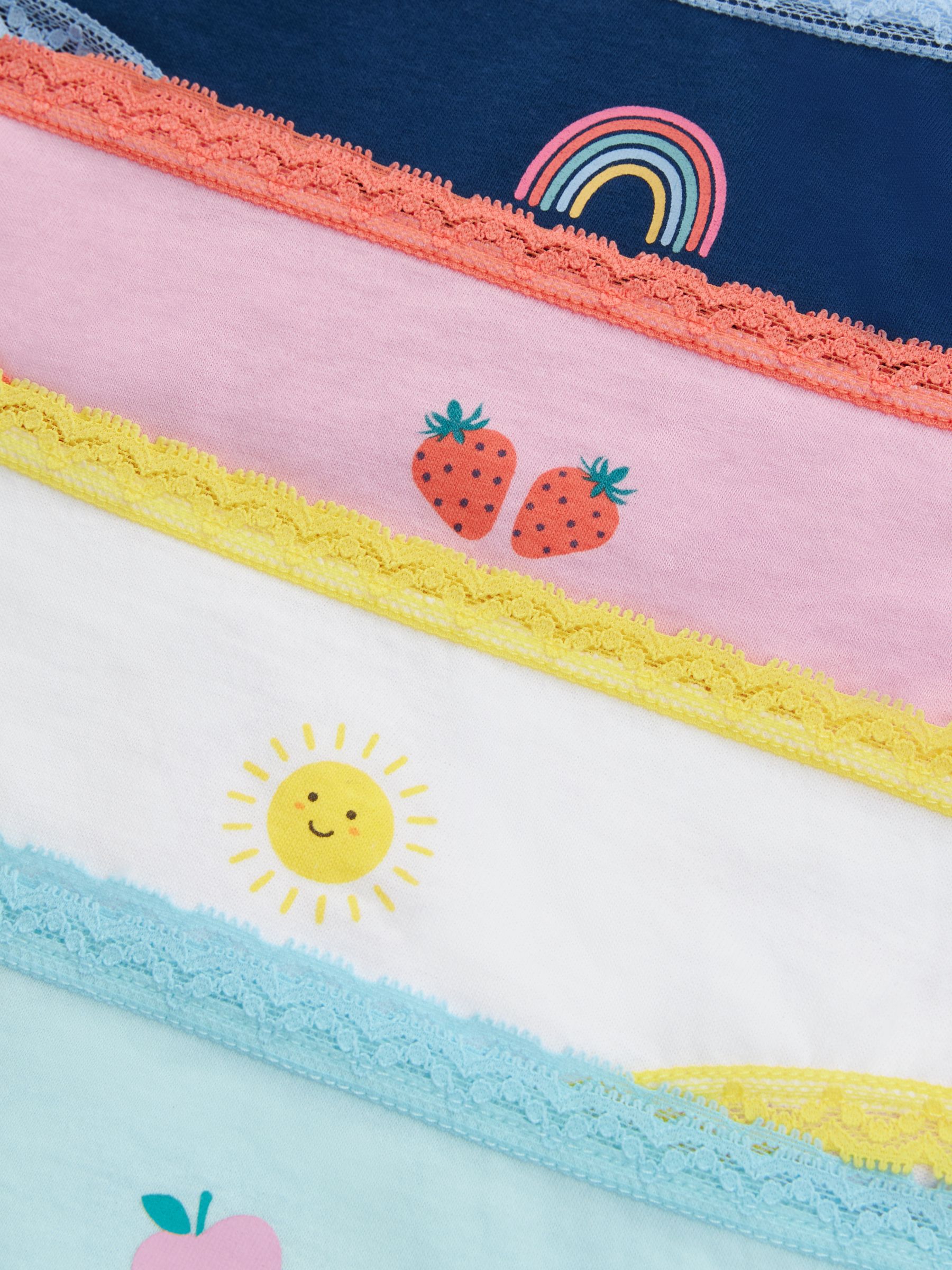 John Lewis Kids' Sunny Fruit Lace Trim Knickers, Pack of 5, Multi, 2 years