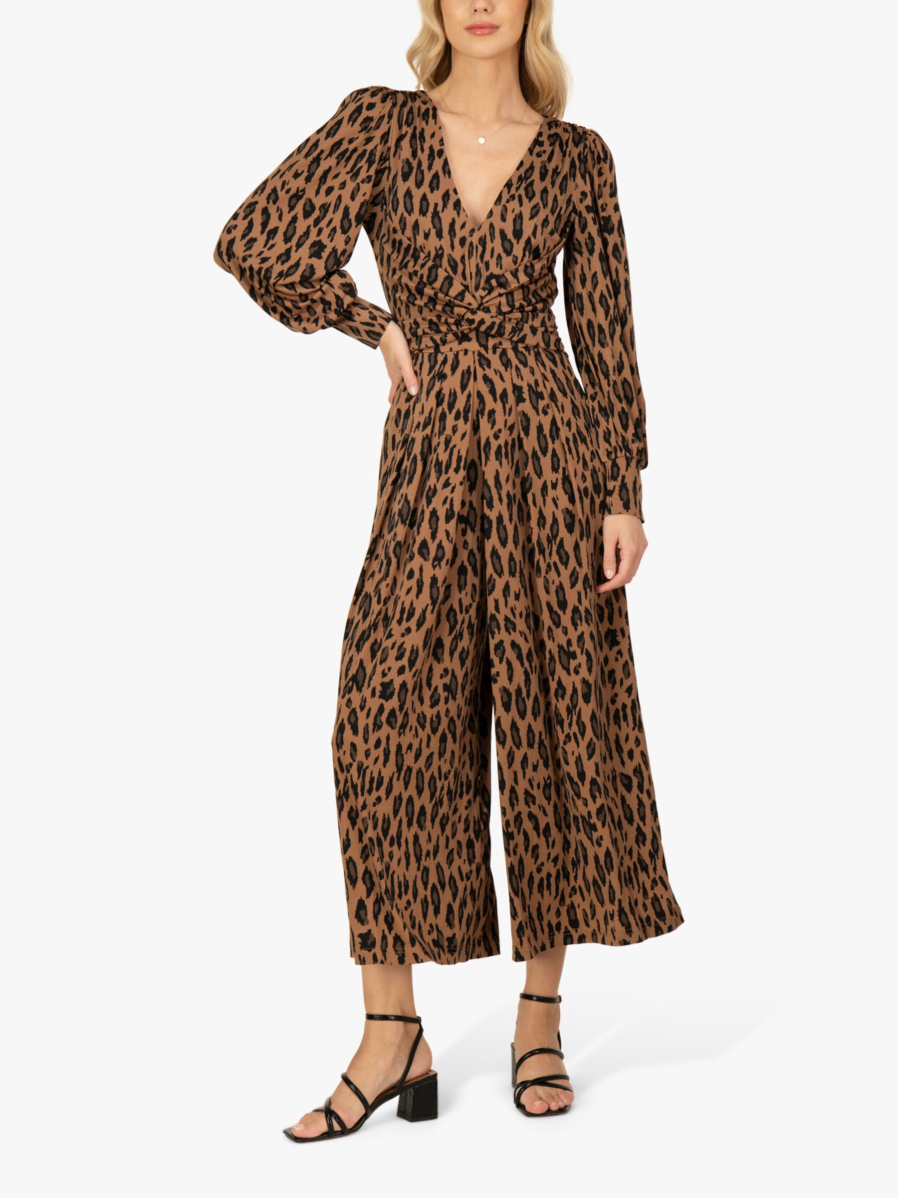 Jolie Moi Gael Leopard Print Long Sleeve Culottes Jumpsuit, Brown at John  Lewis & Partners