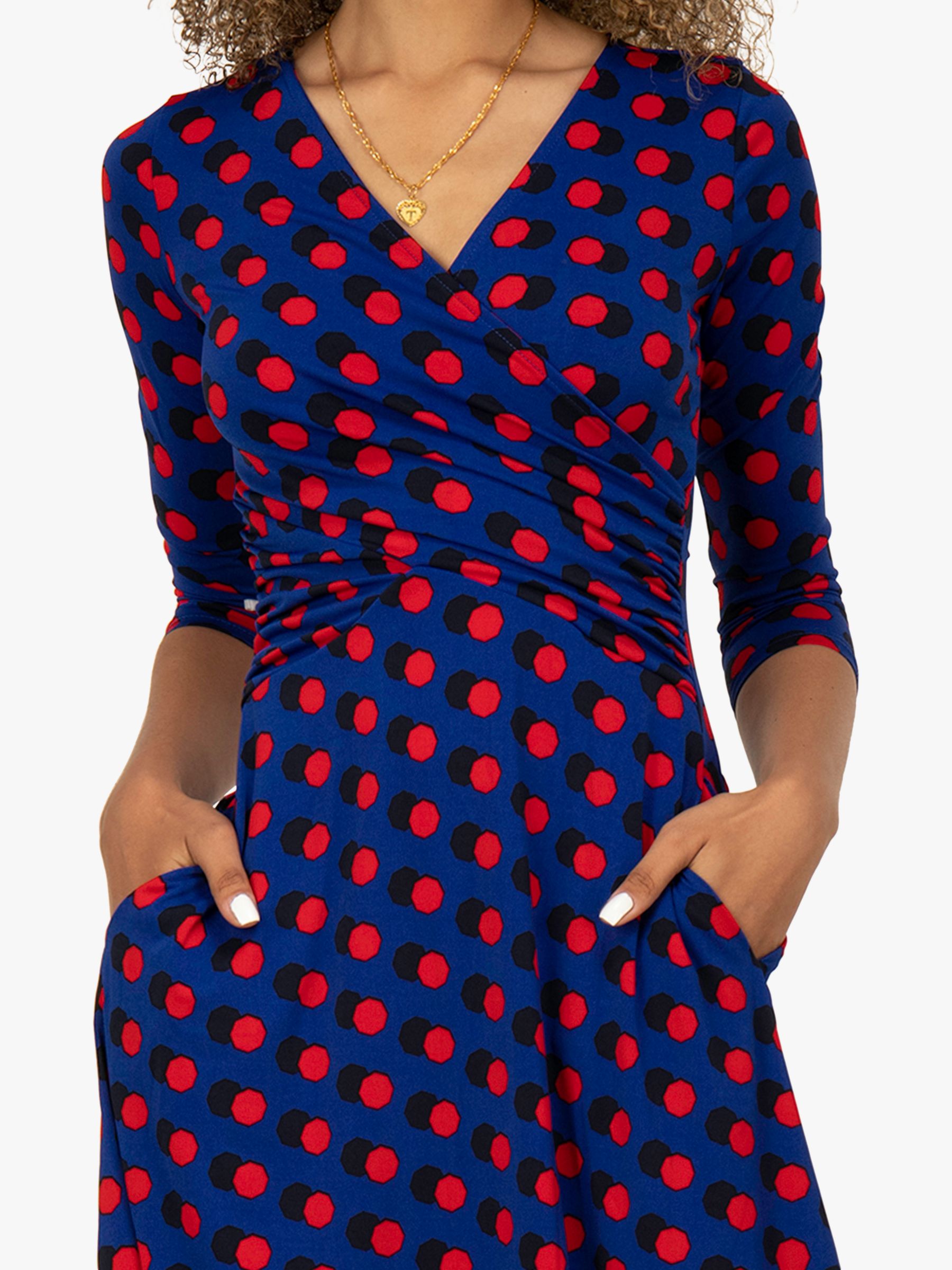 Blue and red store polka dot dress