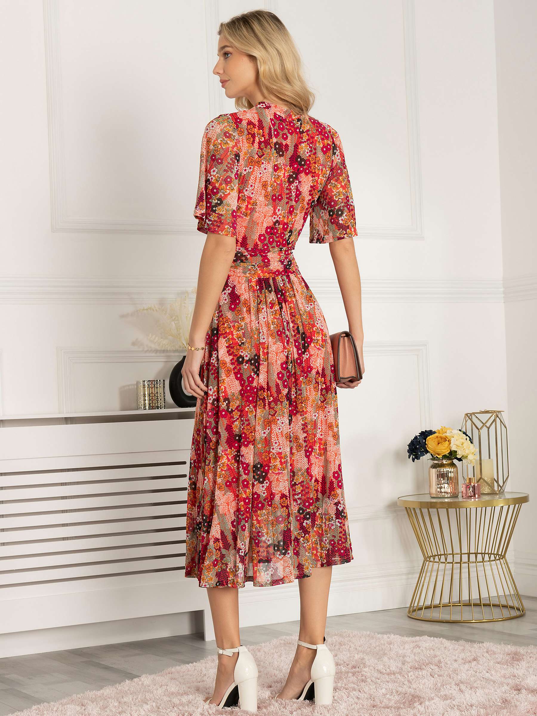 Buy Jolie Moi Tina Turtle Neck Mesh Midi Dress, Orange/Multi Online at johnlewis.com