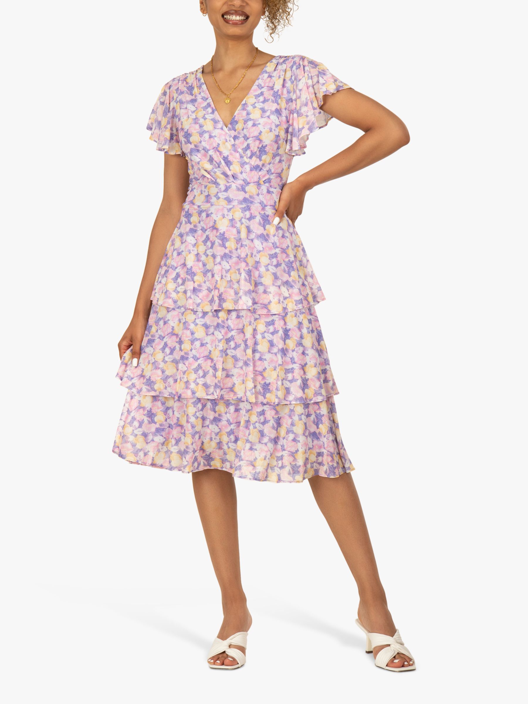 Jolie Moi Gabielle Floral Tiered Dress, Purple/Multi, 8