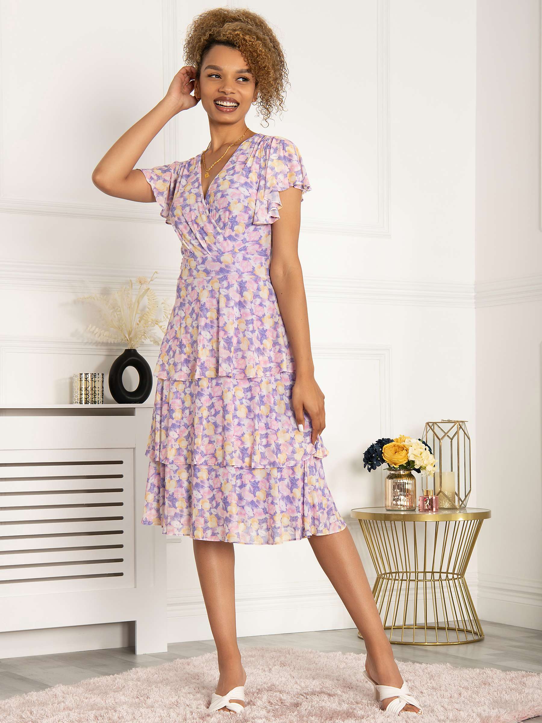 Buy Jolie Moi Gabielle Floral Tiered Dress, Purple/Multi Online at johnlewis.com