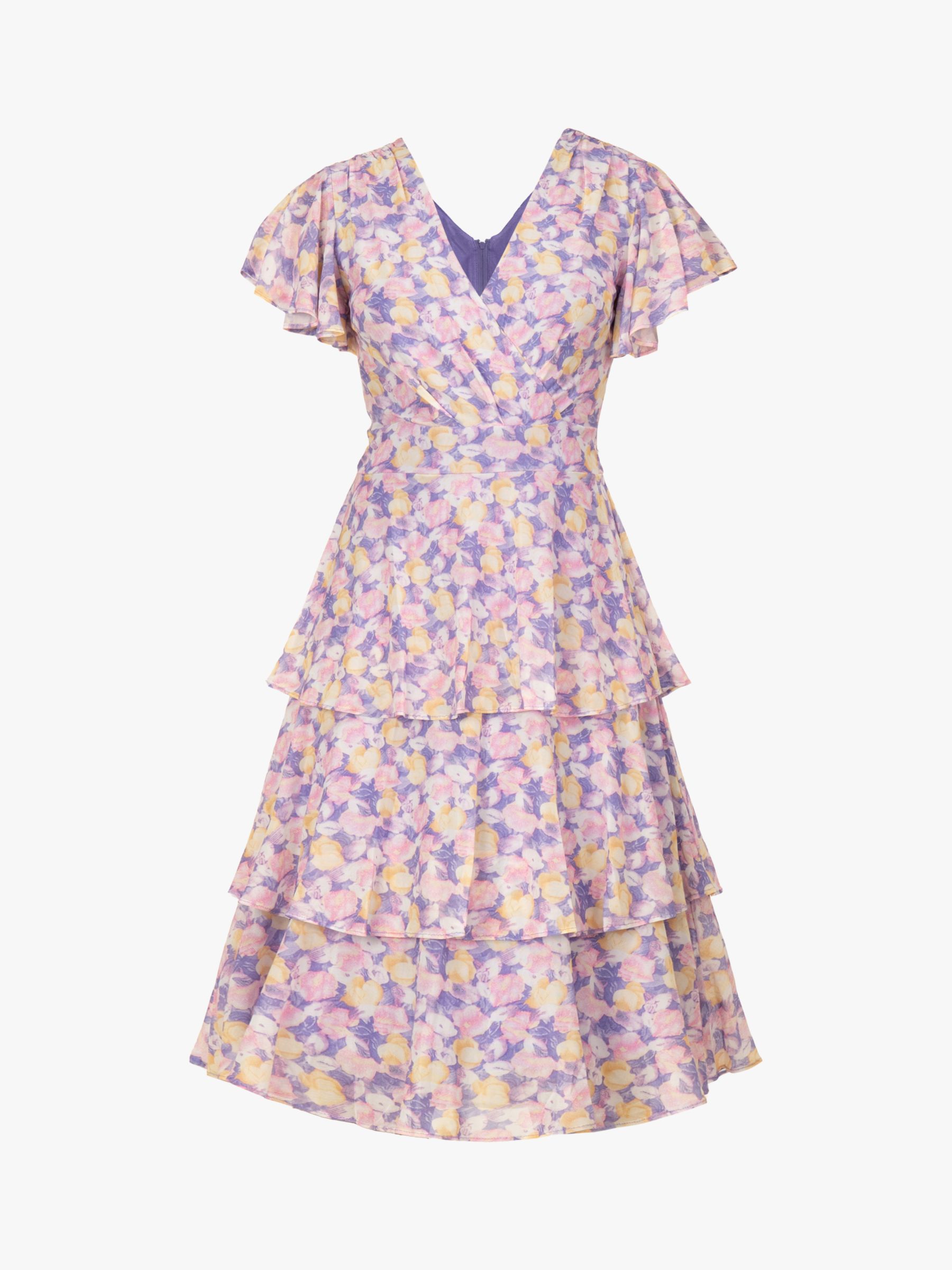 Jolie Moi Gabielle Floral Tiered Dress, Purple/Multi, 8