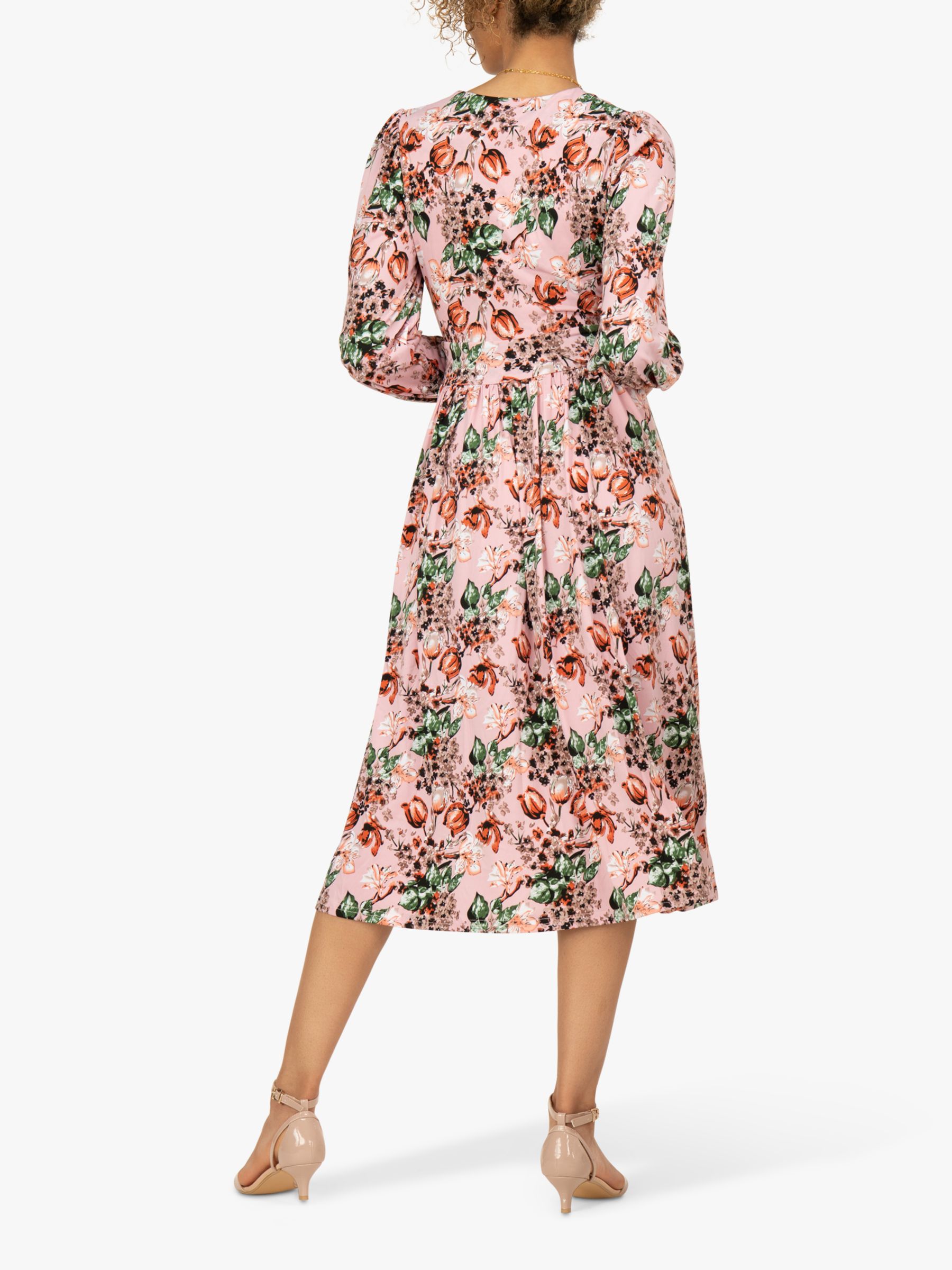 Buy Jolie Moi Libby Long Sleeve Jersey Floral Midi Dress, Pink Online at johnlewis.com