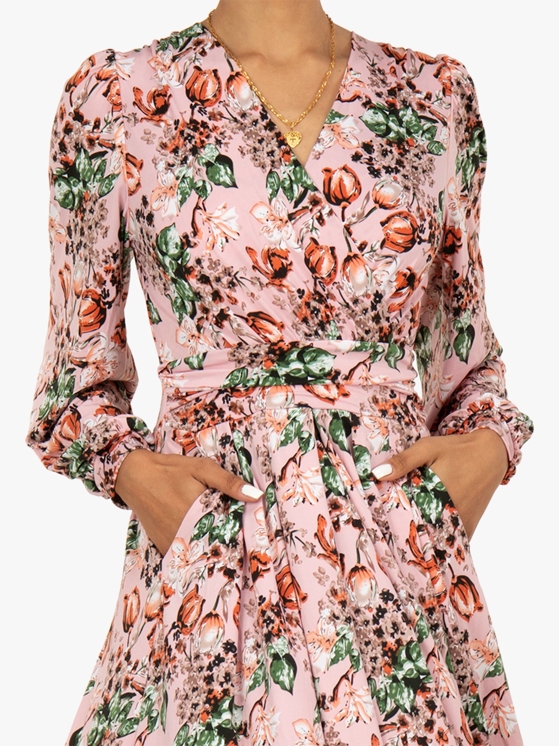 Buy Jolie Moi Libby Long Sleeve Jersey Floral Midi Dress, Pink Online at johnlewis.com