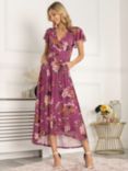 Jolie Moi Eliza Dip Hem Floral Maxi Dress, Purple/Multi