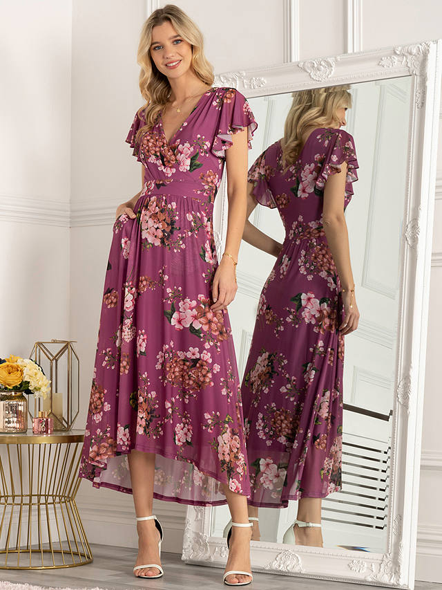 Jolie Moi Eliza Dip Hem Floral Maxi Dress, Purple/Multi