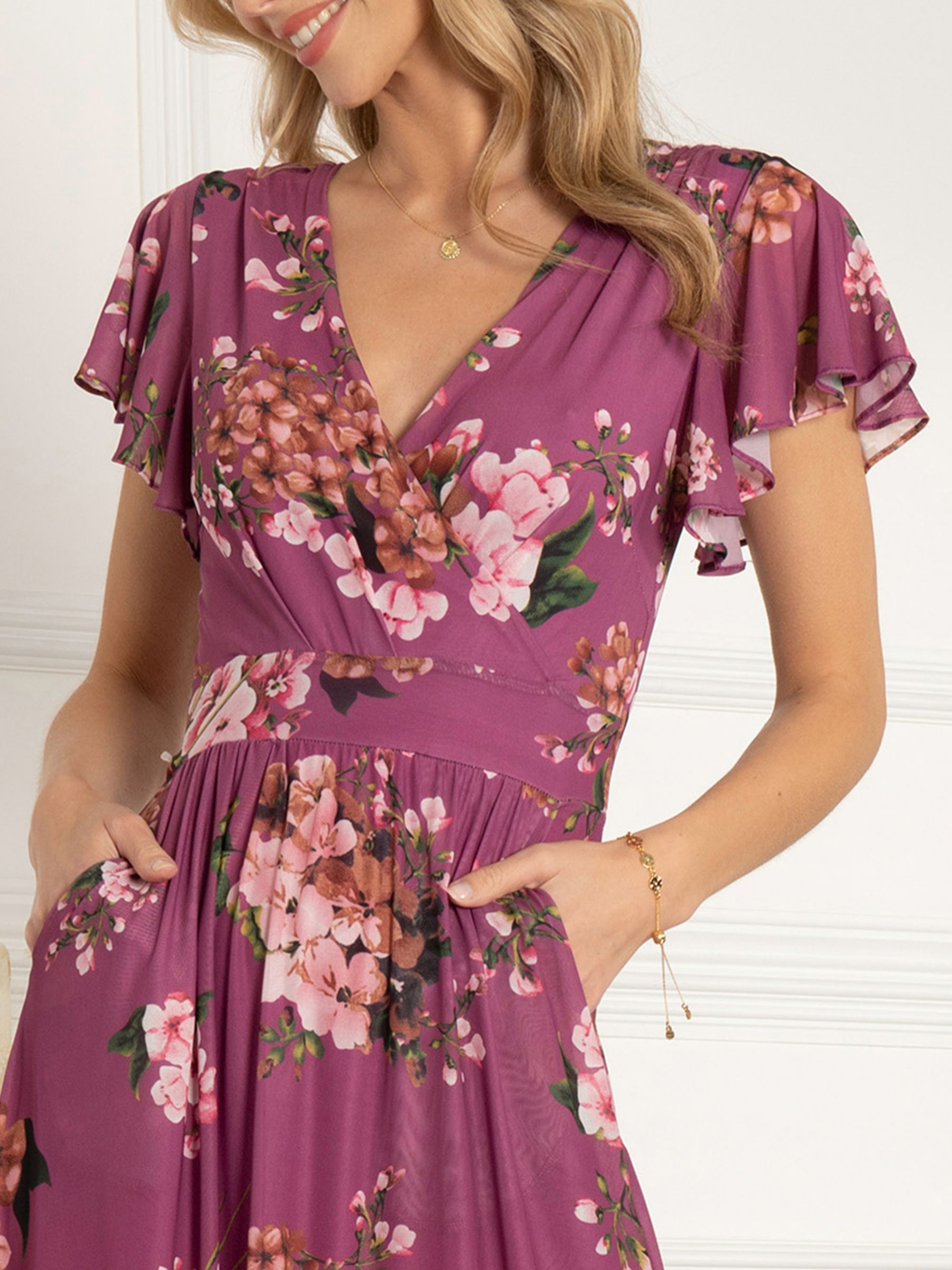 Jolie Moi Eliza Dip Hem Floral Maxi Dress, Purple/Multi, 8
