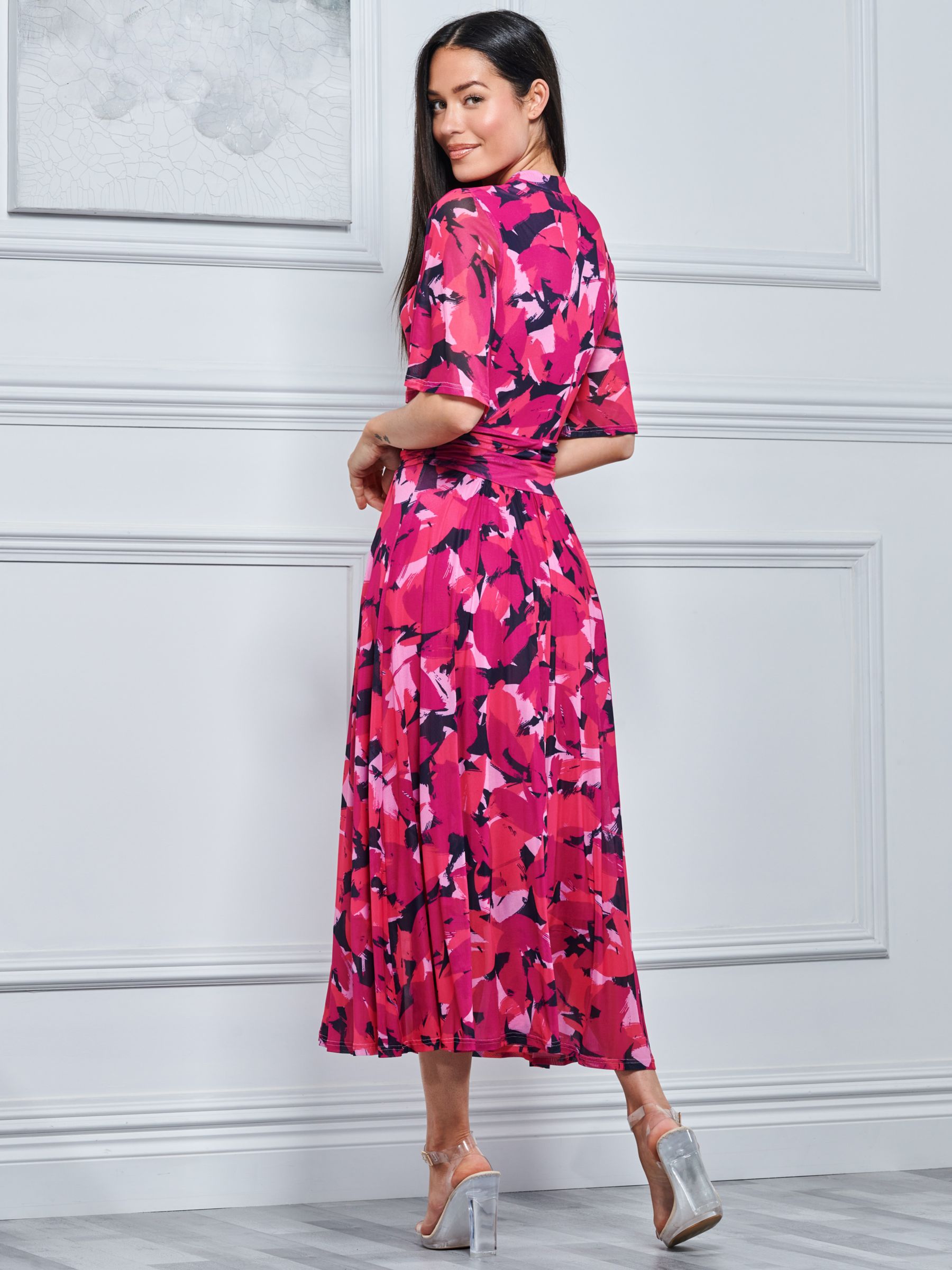 Jolie Moi Tina Turtle Neck Abstract Midi Dress, Pink, 8