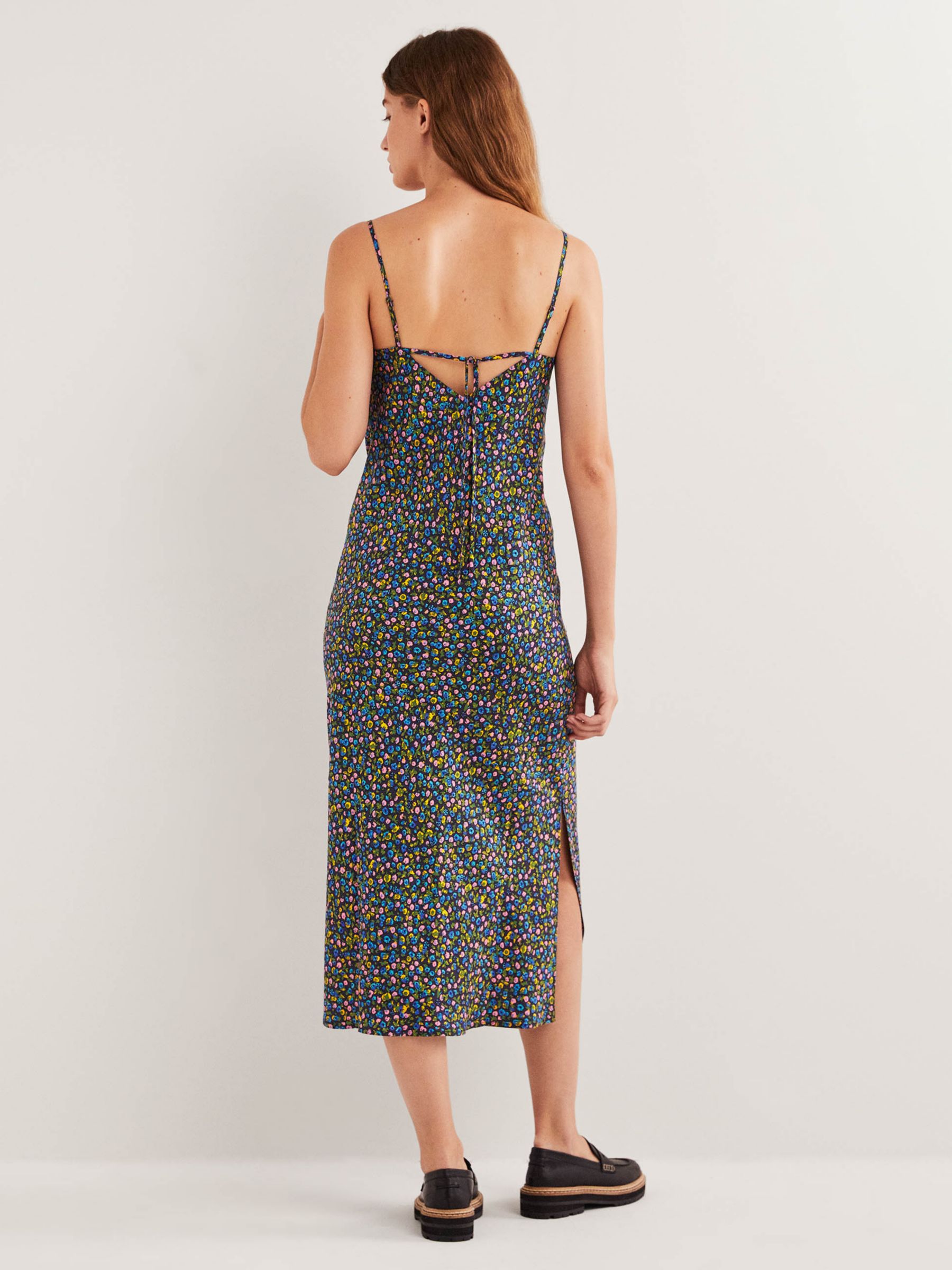 Boden Elena Floral Terrace Print Midi Slip Dress, Navy/Multi, 14
