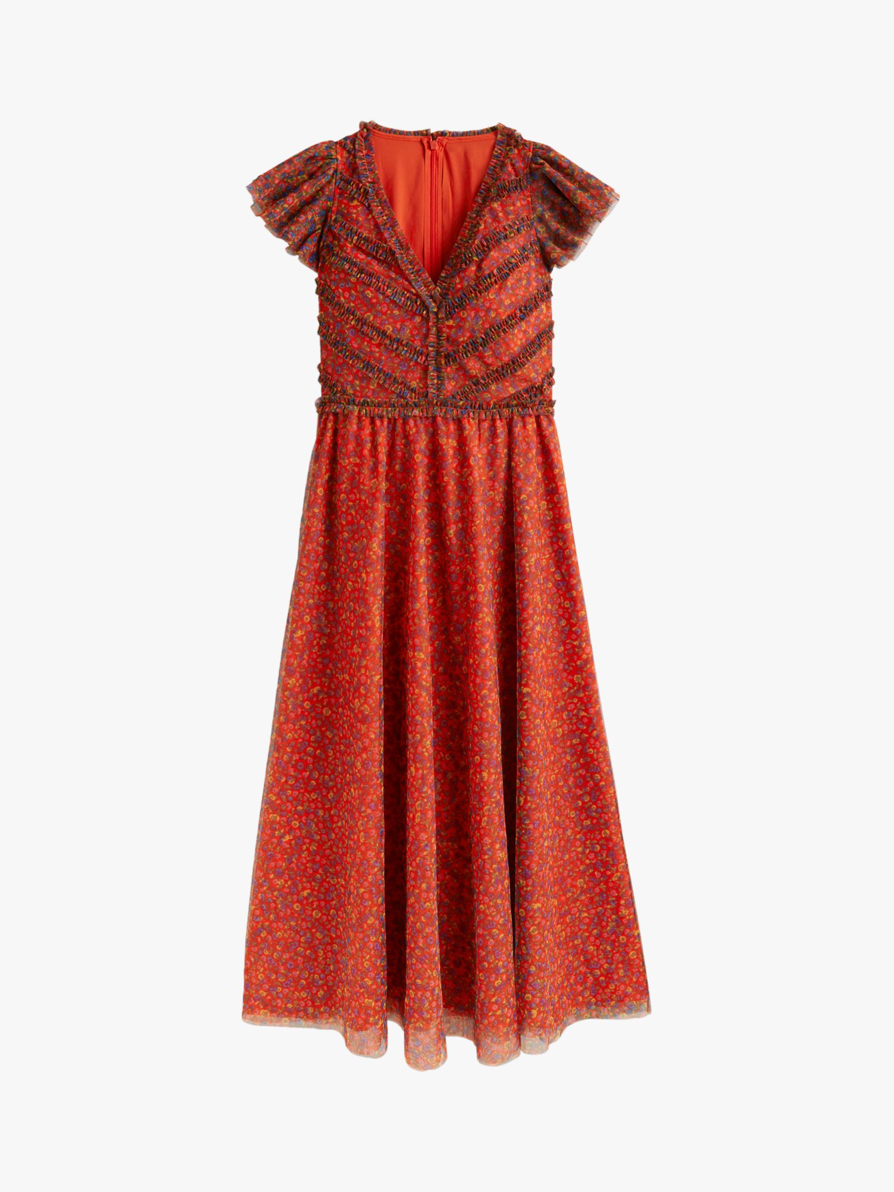 Boden Floral Print V-Neck Tulle Maxi Dress, Rocket Red at John Lewis ...
