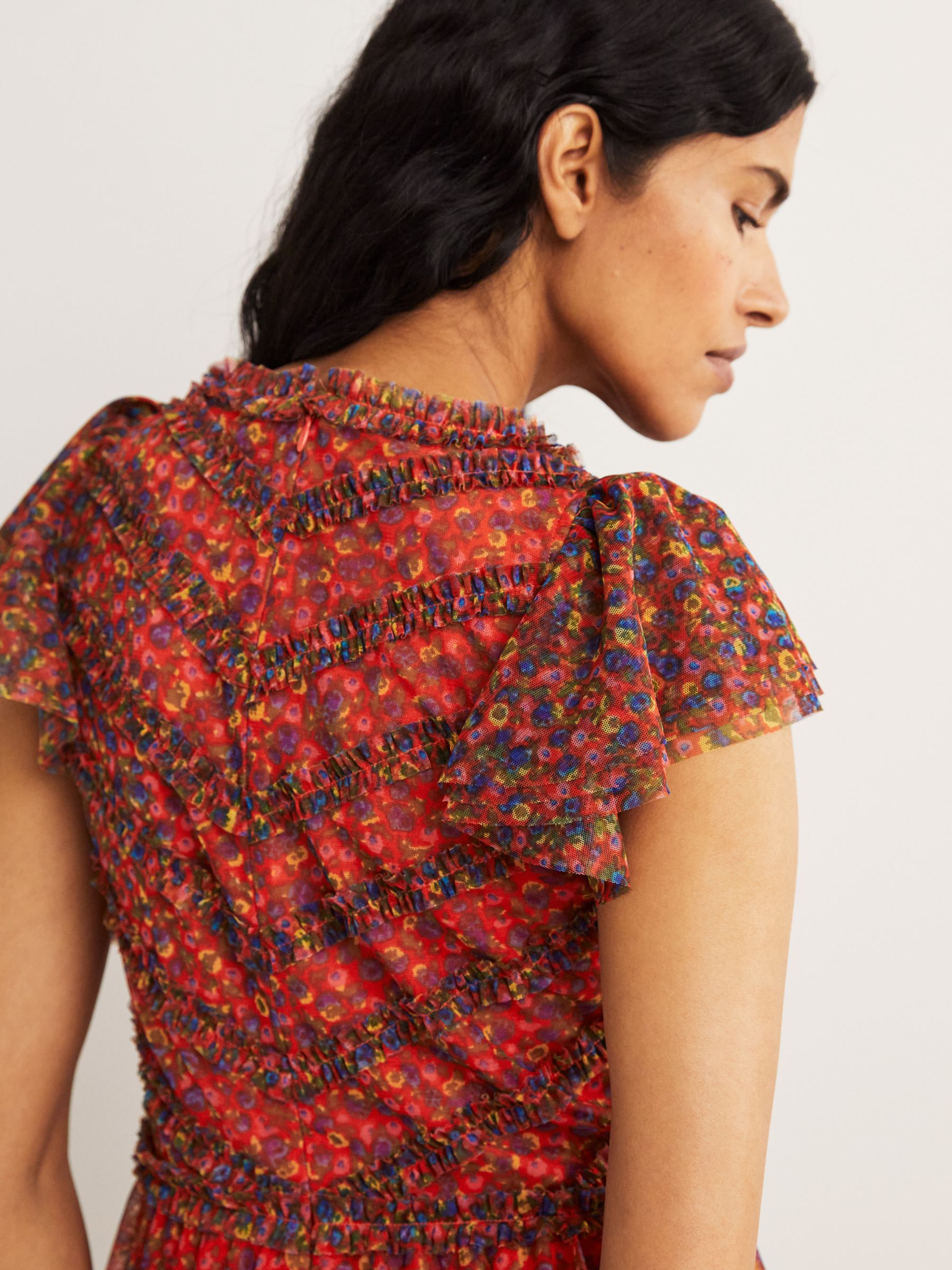 Buy Boden Floral Print V-Neck Tulle Maxi Dress, Rocket Red Online at johnlewis.com
