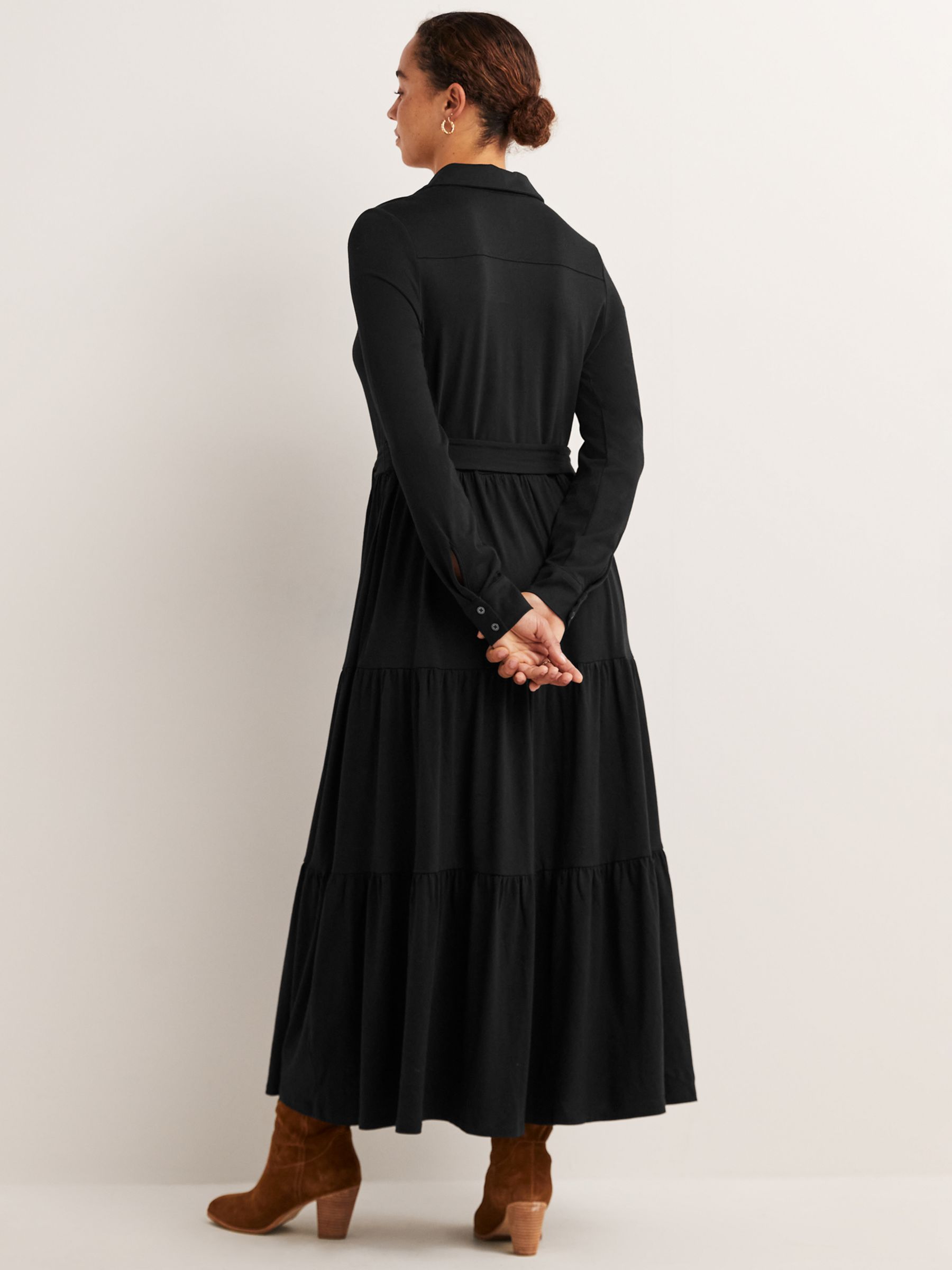 Boden Jersey Tiered Maxi Dress, Black at John Lewis & Partners