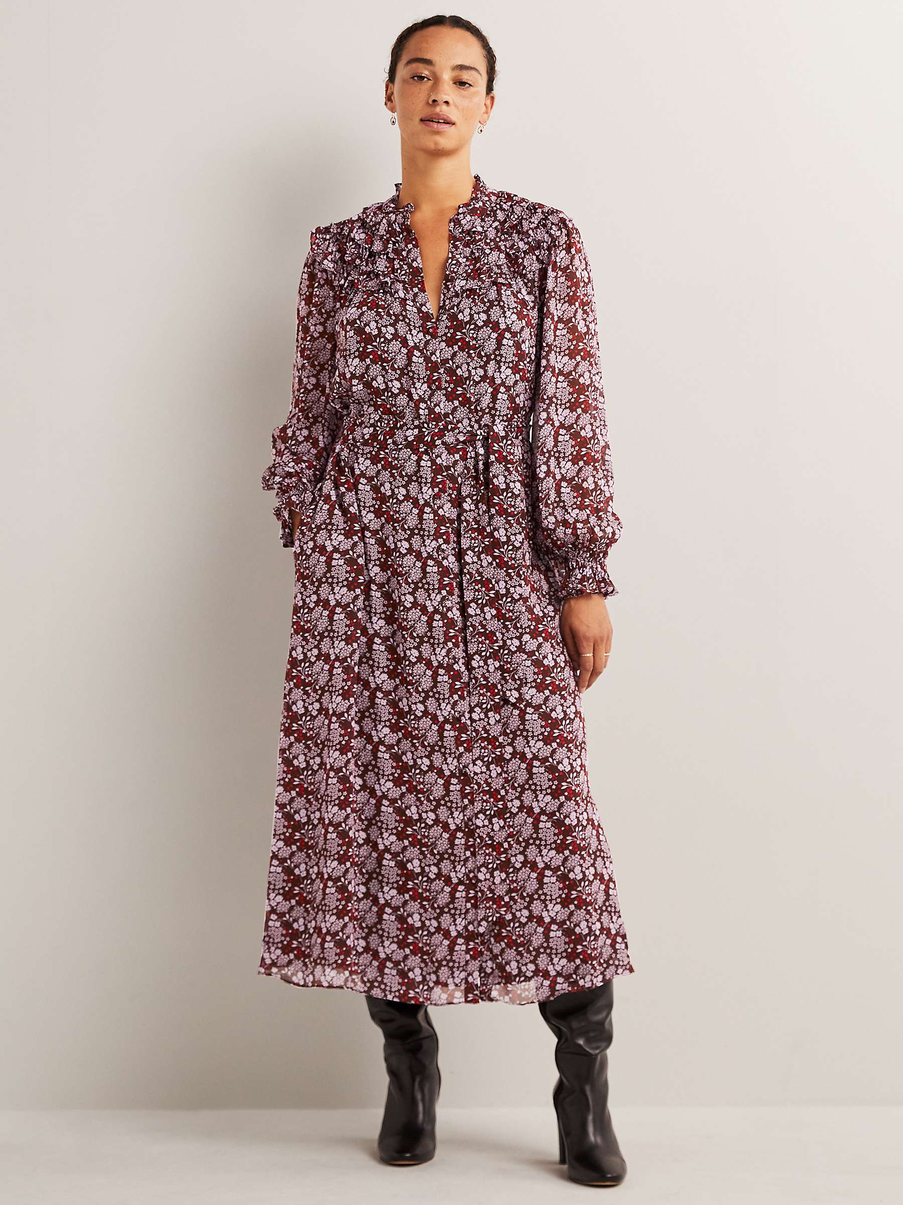 Buy Boden Ruffle Yoke Floral Midi Dress Online at johnlewis.com