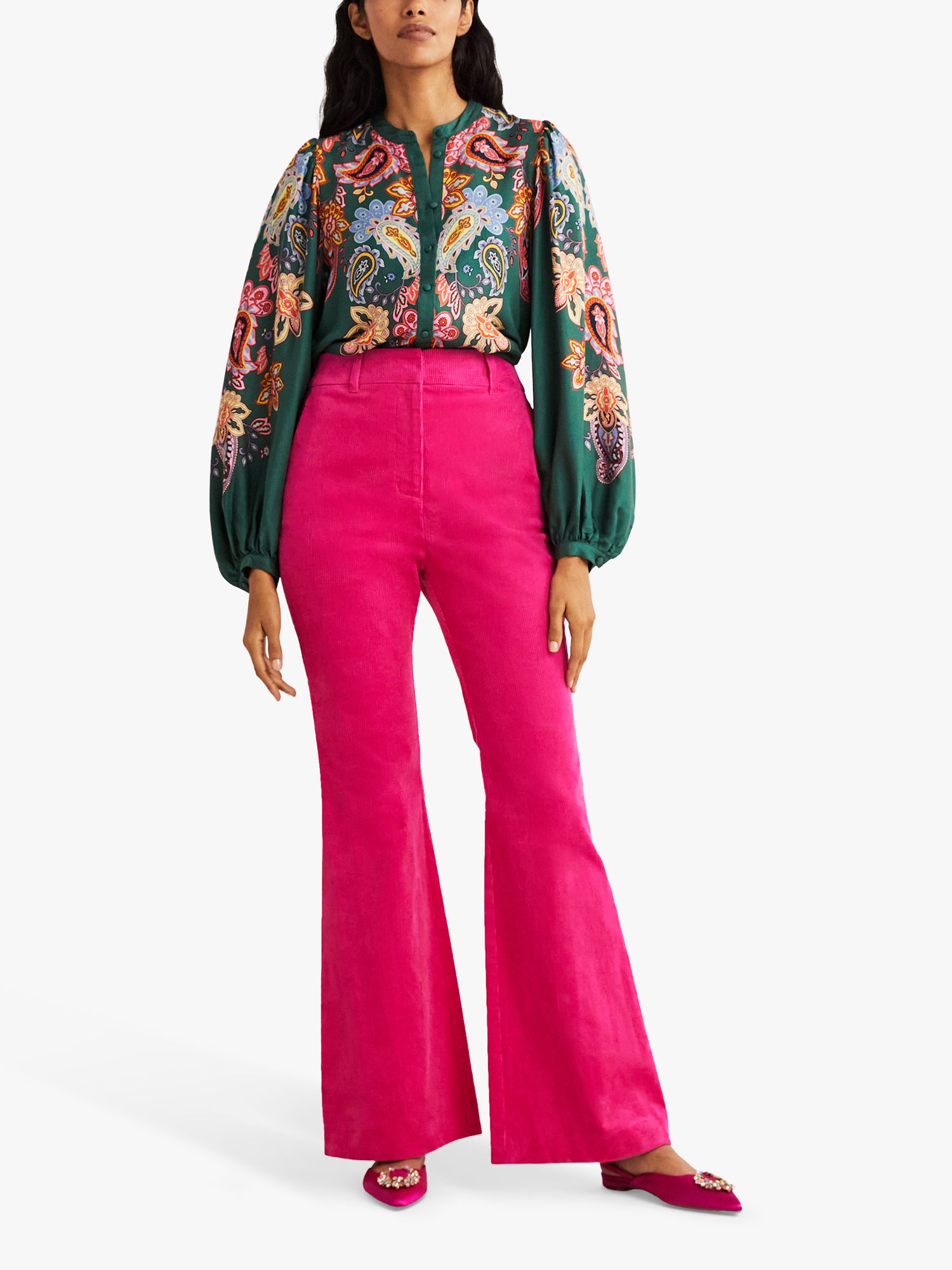Boden Fitted Flared Trousers, Wild Watermelon Pink at John Lewis & Partners