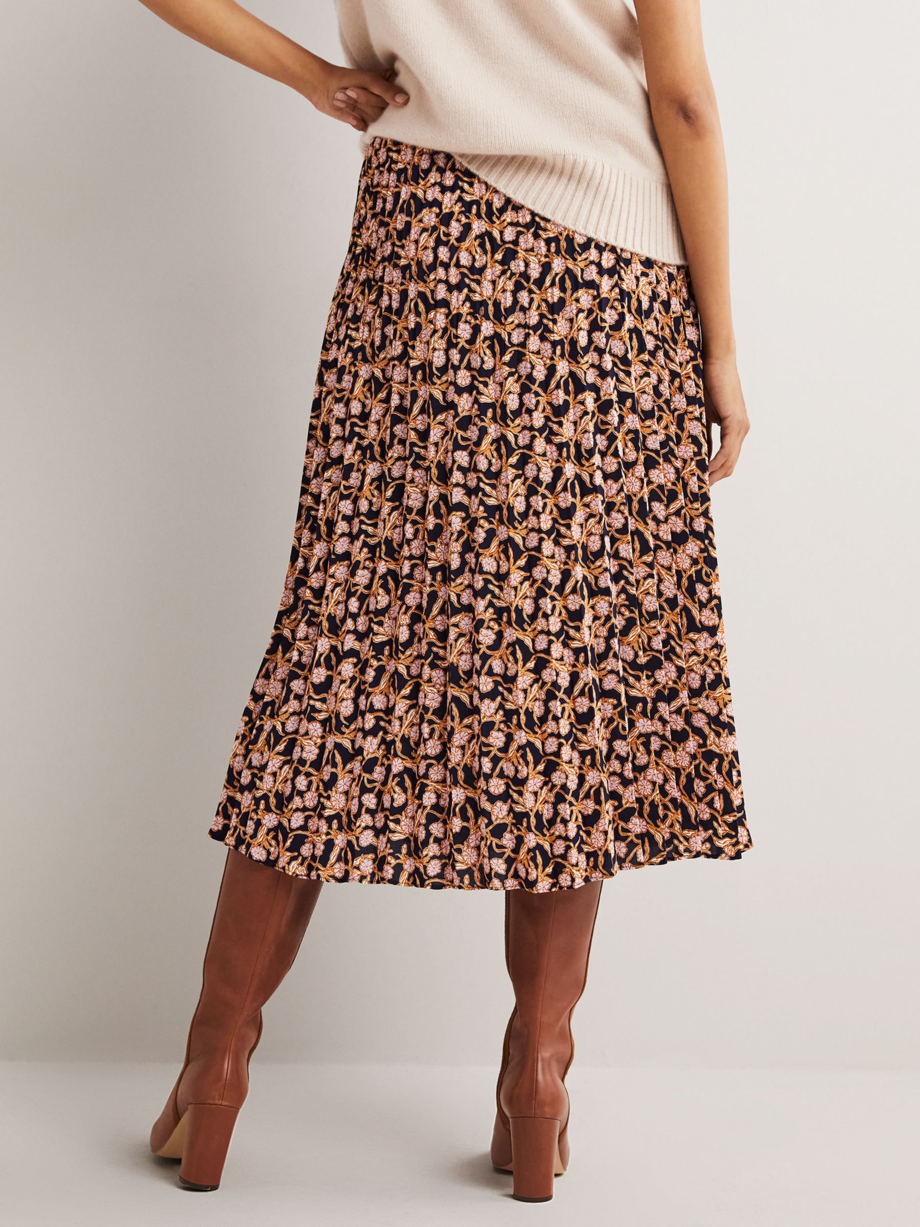 Boden Petal Vine Pleated Crepe Midi Skirt, Multi at John Lewis & Partners