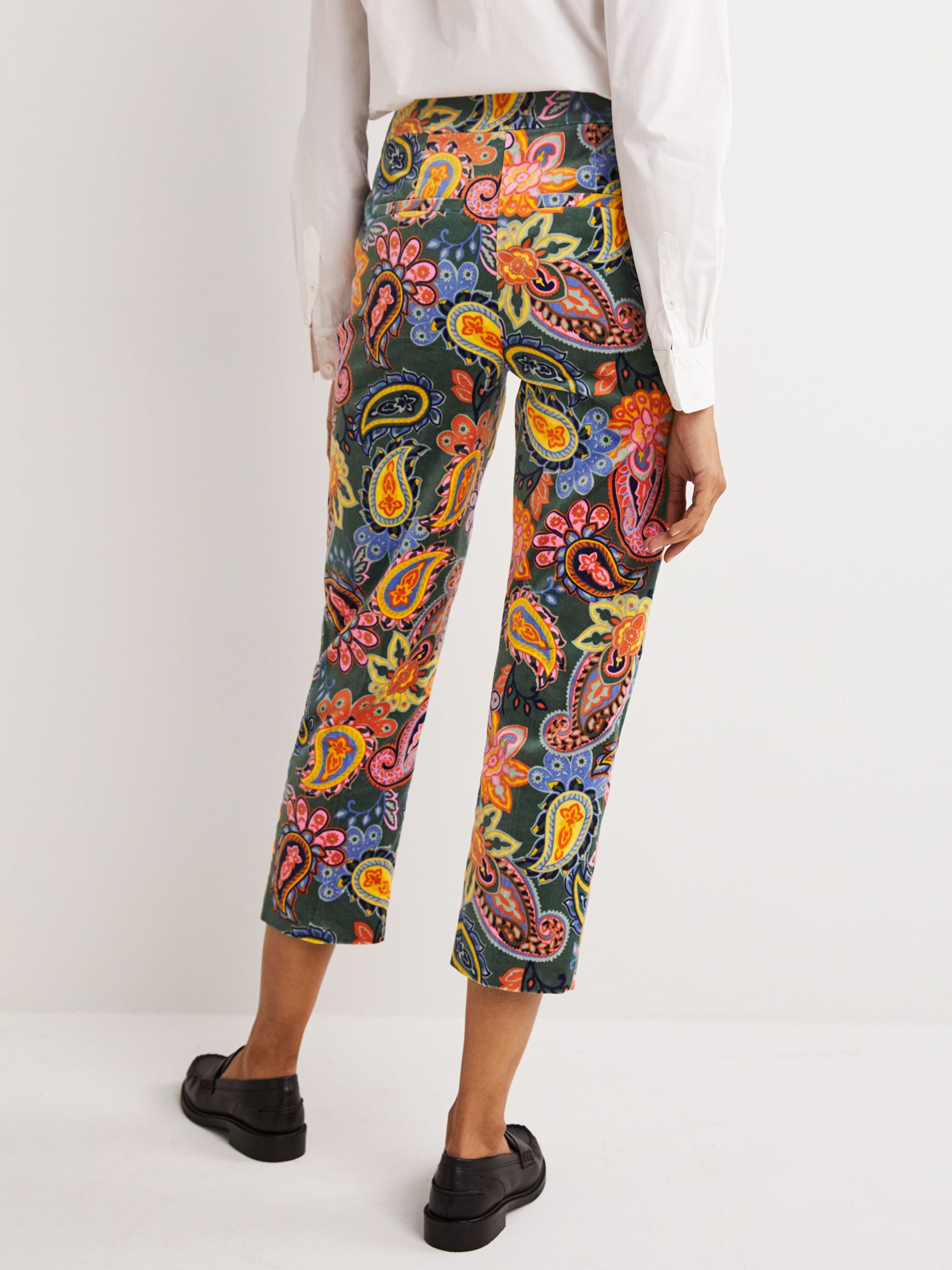 Boden Paisley Print Cropped Trousers, Green/Multi at John Lewis & Partners