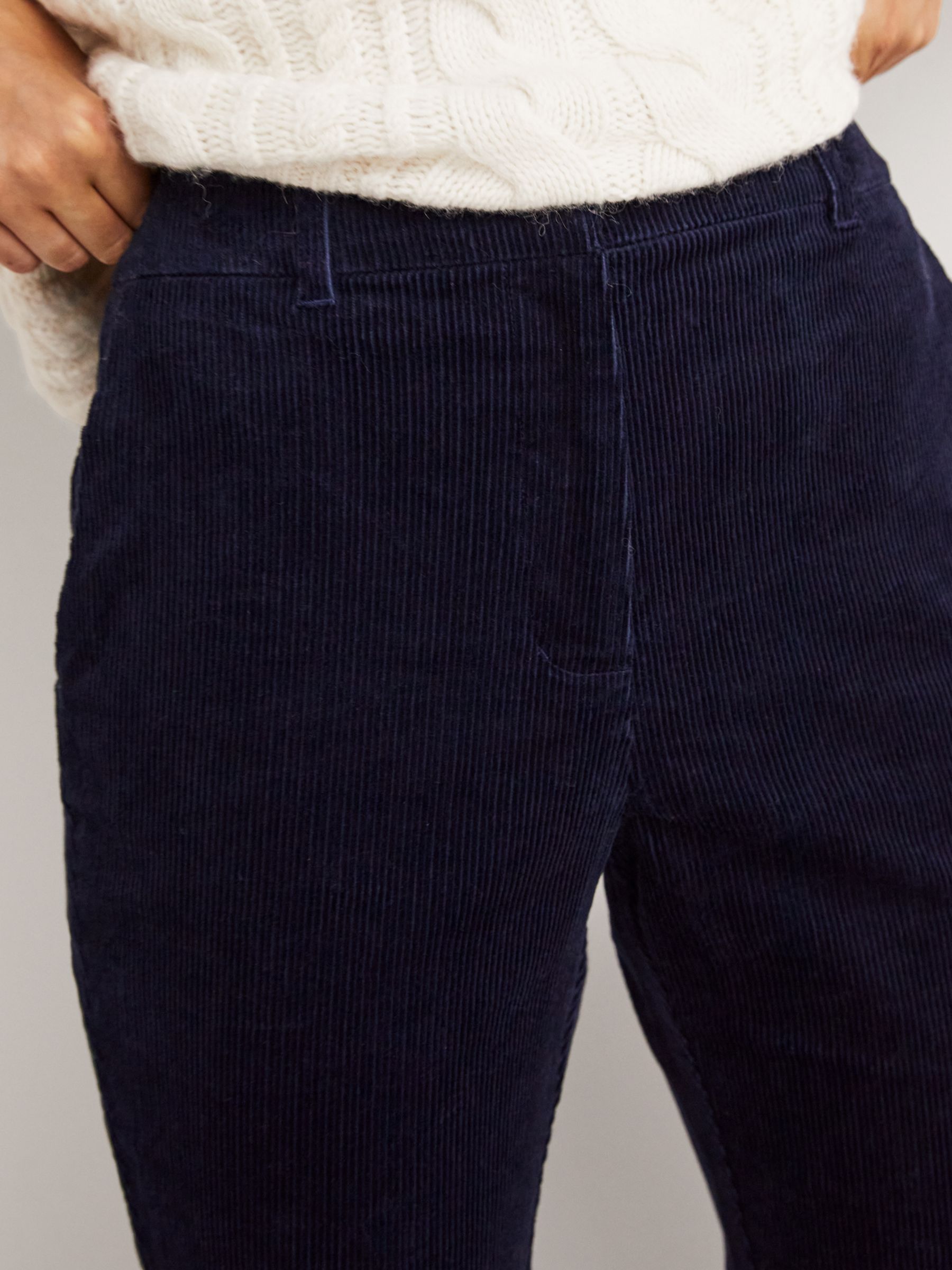 Boden Cord Fitted Flared Trousers, French Navy