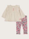 Monsoon Baby Jersey Floral Top & Leggings Set, Pink/Multi