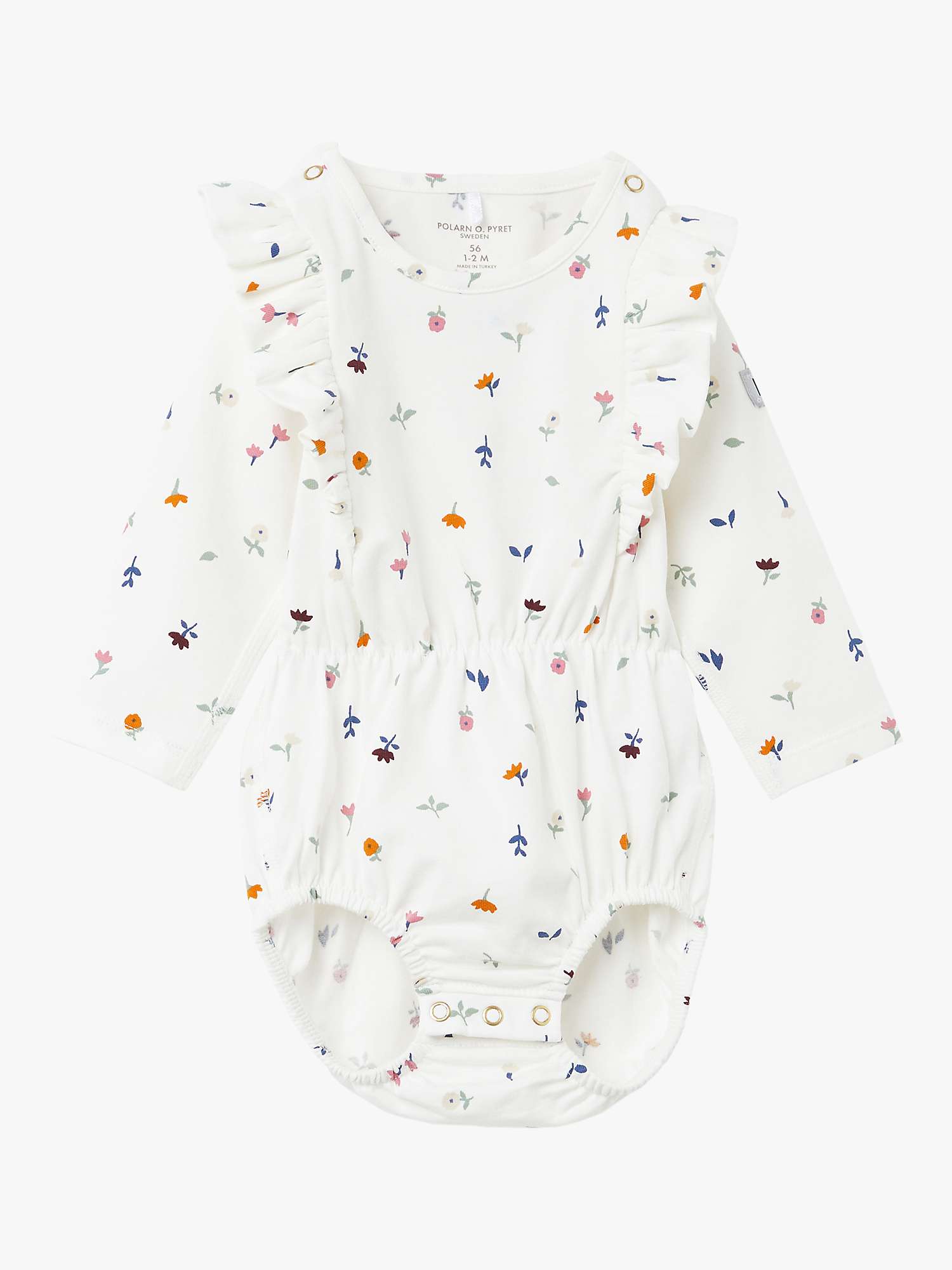 Buy Polarn O. Pyret Baby Floral Ruffle Sleeve Bodysuit Dress, White Online at johnlewis.com