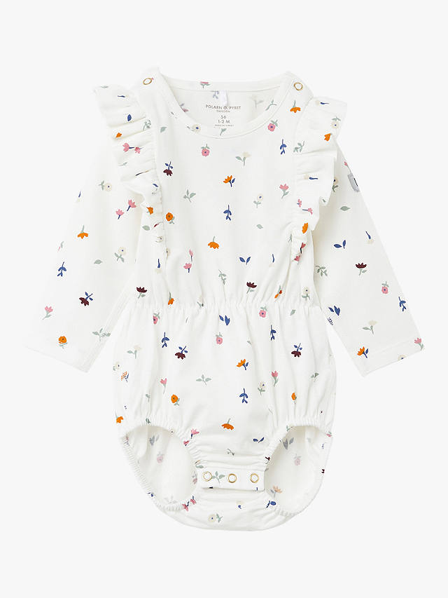 Polarn O. Pyret Baby Floral Ruffle Sleeve Bodysuit Dress, White