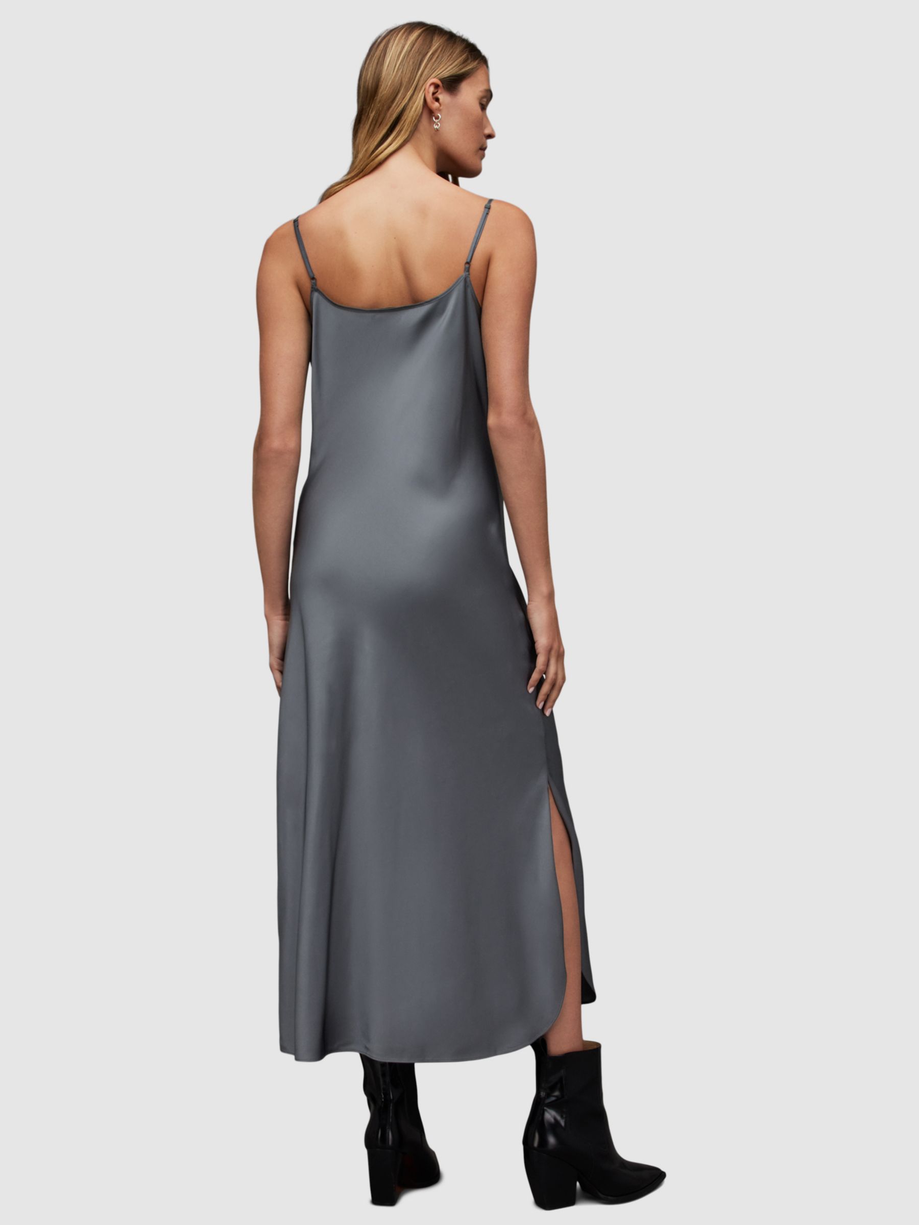 AllSaints Hadley Cowl Neck Midi Slip Dress, Black at John Lewis & Partners