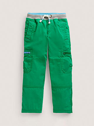 Mini Boden Kids' Cosy Lined Cargo Trousers, Highland Green