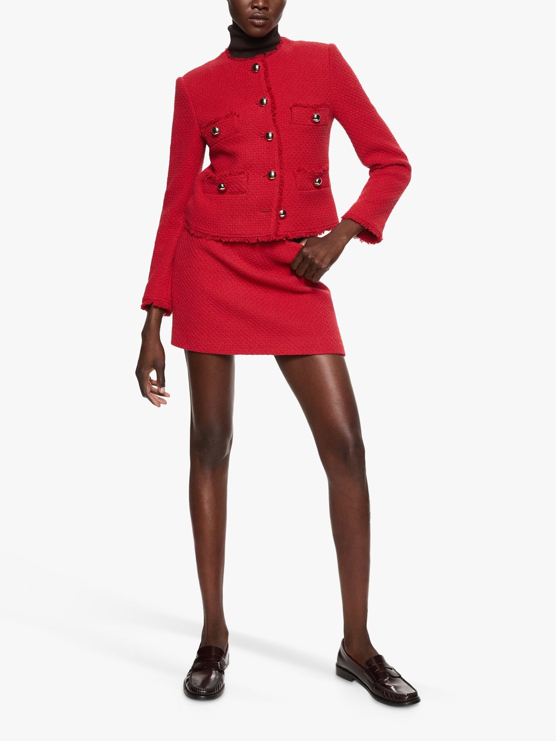 Mango Wintour Textured Jacket, Red at John Lewis & Partners