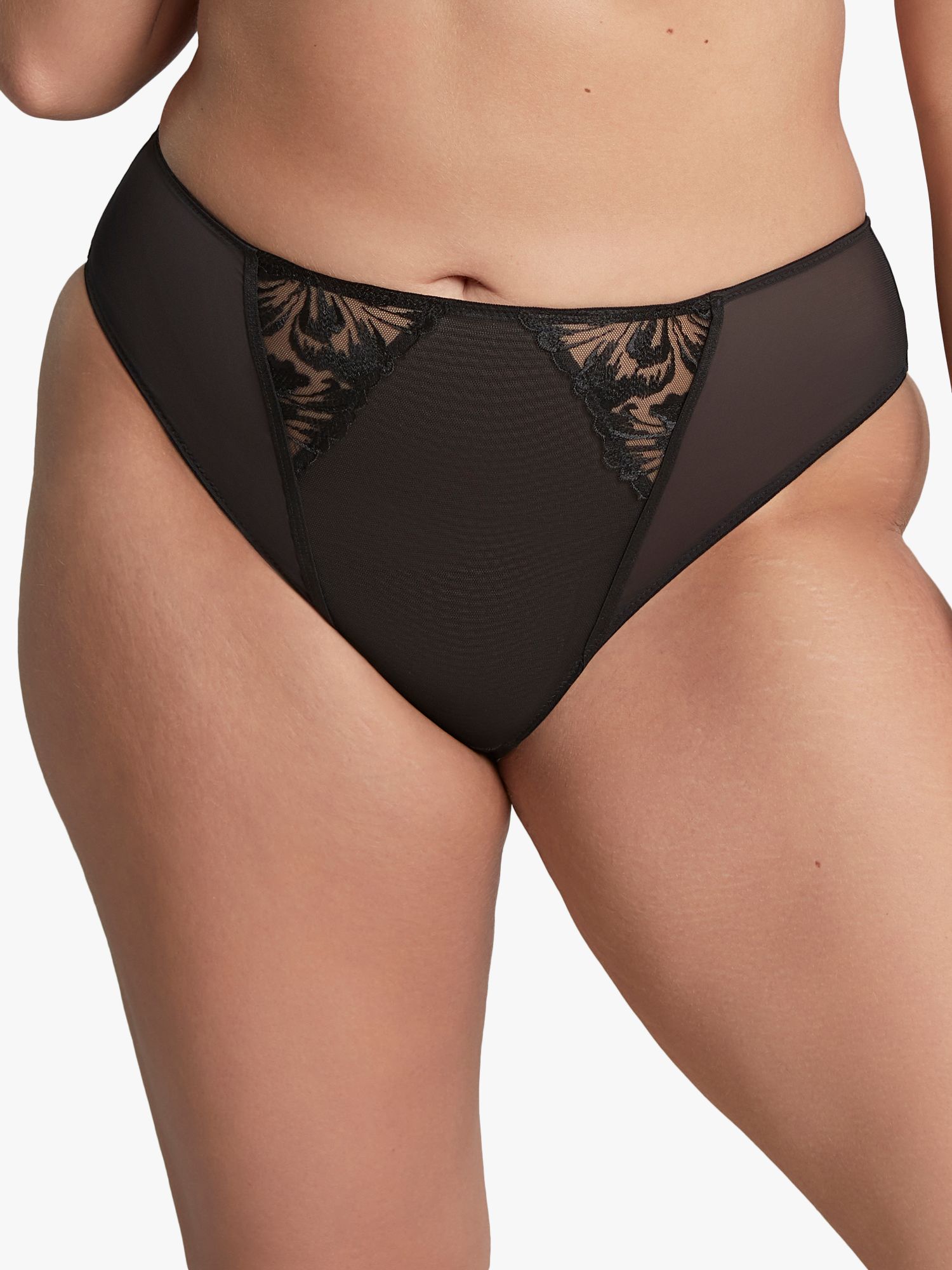 Black High Rise High Leg Ultimate Comfort Brushed Lace Trim Knickers