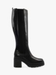 Dune Time Leather Chunky Knee High Boots, Black
