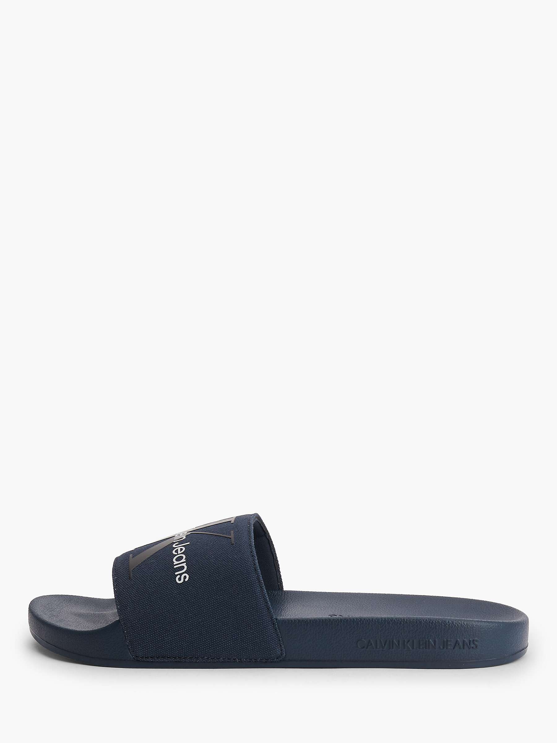 Calvin Klein Monogram Slider Sandals, Ocean Teal at John Lewis & Partners