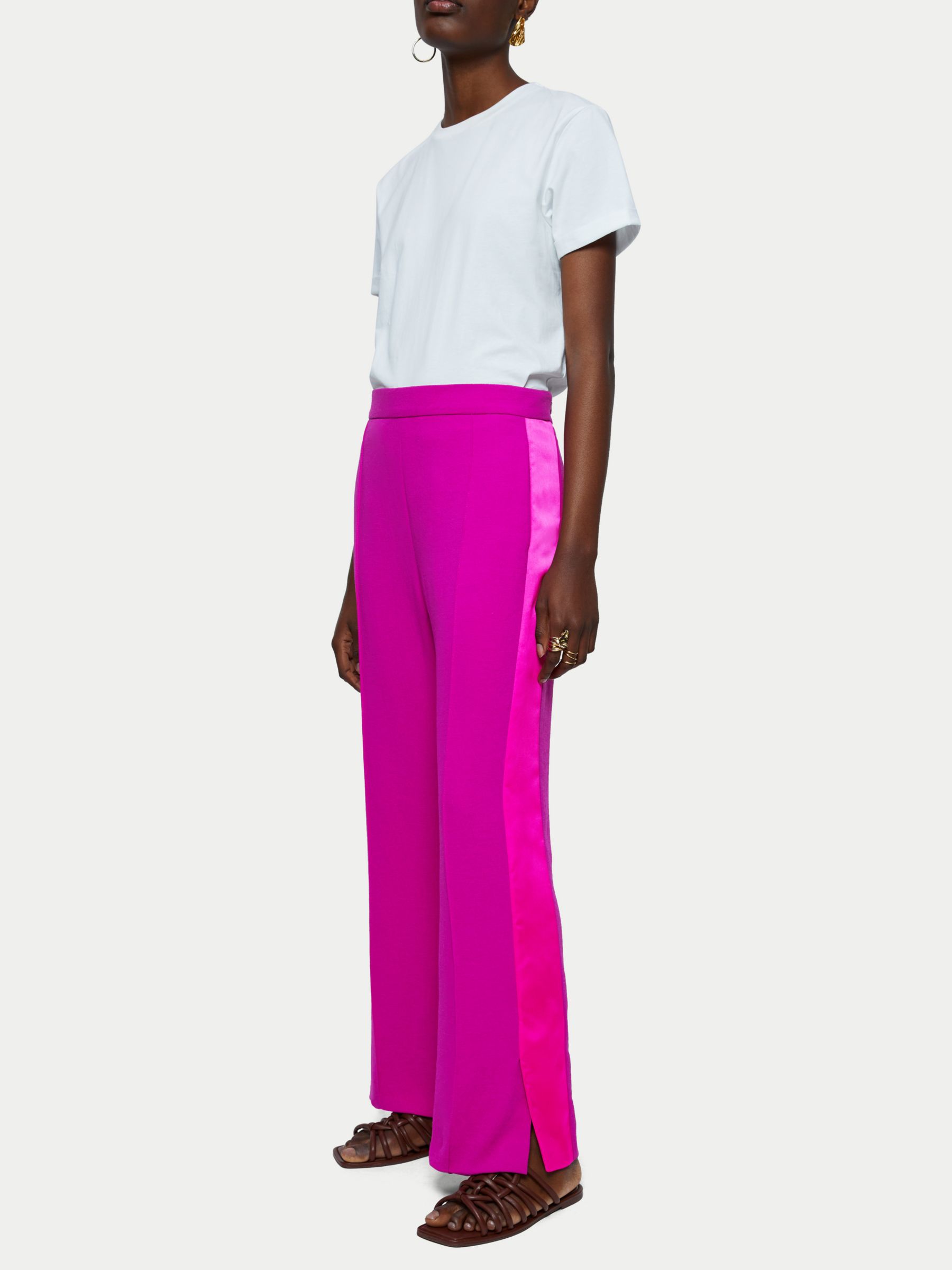 Jigsaw Wide Leg Tuxedo Trousers, Pink