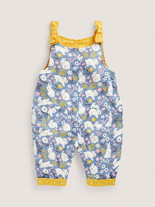 Mini Boden Baby Bunny Field Field Woven Bow Dungarees, Blue