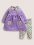 Mini Boden Baby Velour Dress & Floral Leggings Set, Aster Purple