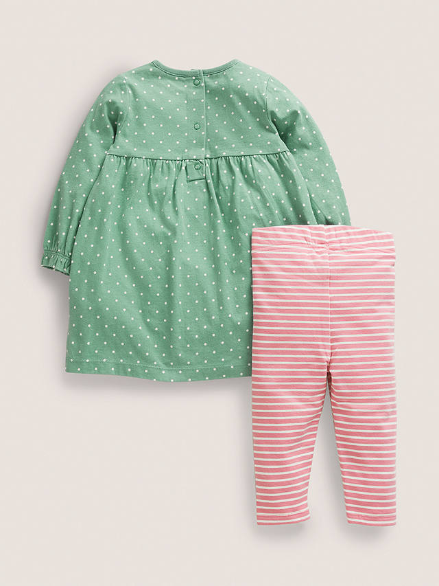 Mini Boden Baby Festive Friend Appliqué Dress & Leggings Set, Green