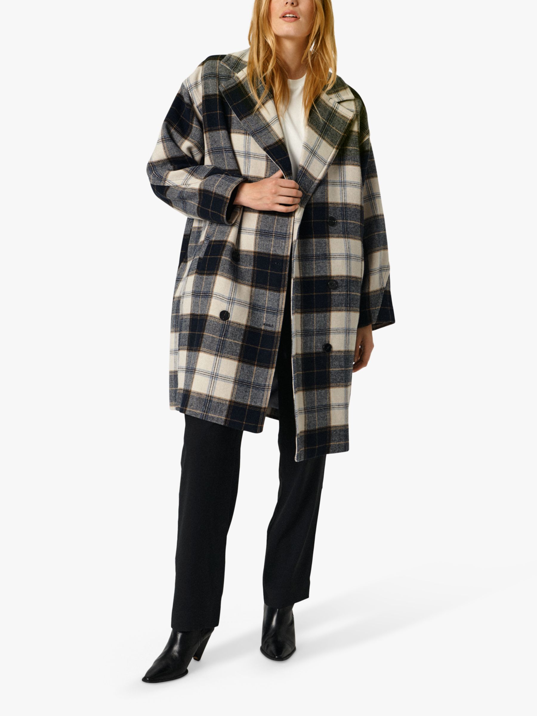 Soaked In Luxury Gael Check Coat, Night Sky/White at John Lewis & Partners
