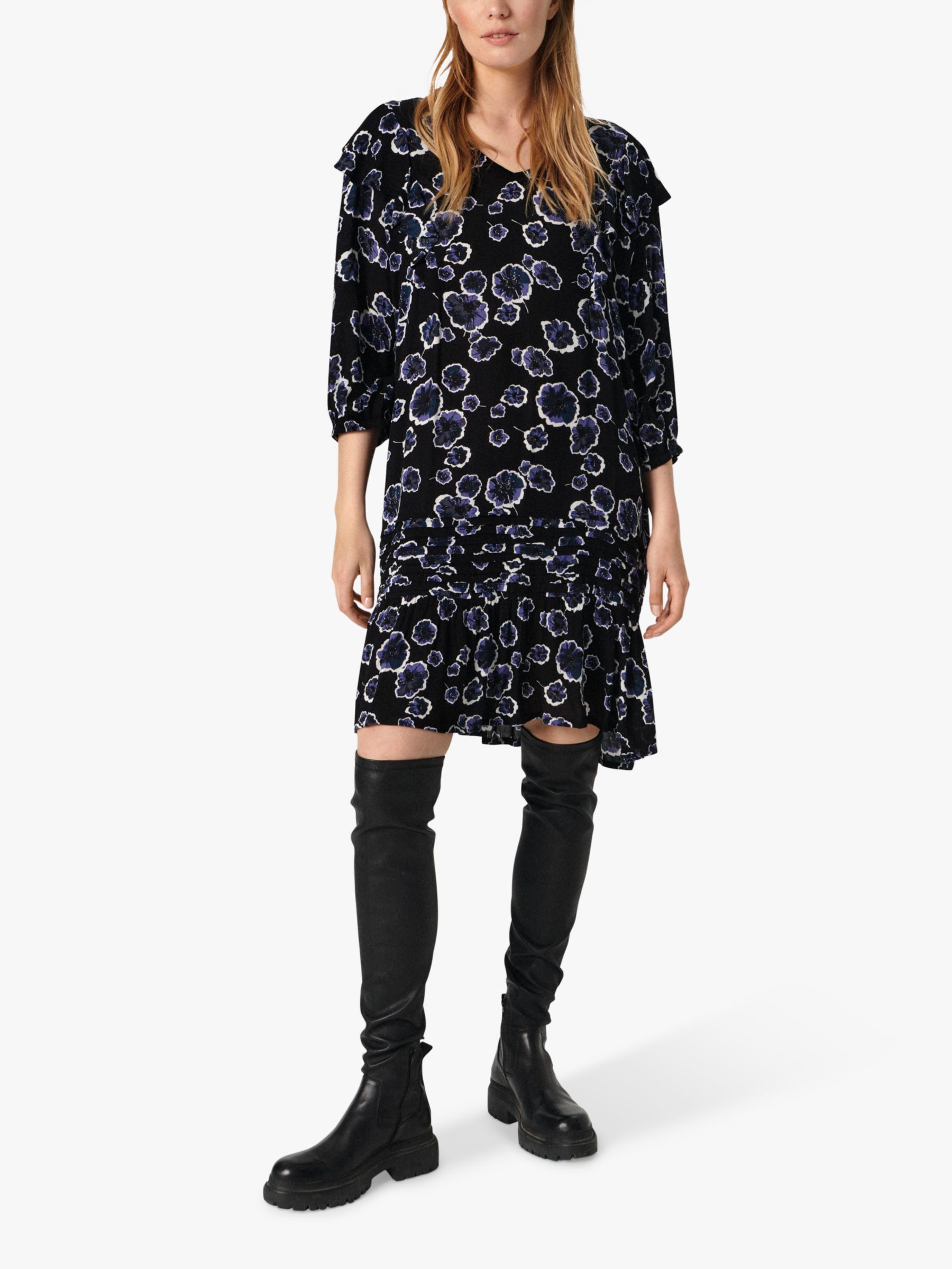 Soaked In Luxury Zaya Drop Waist Floral Knee Length Dress Black