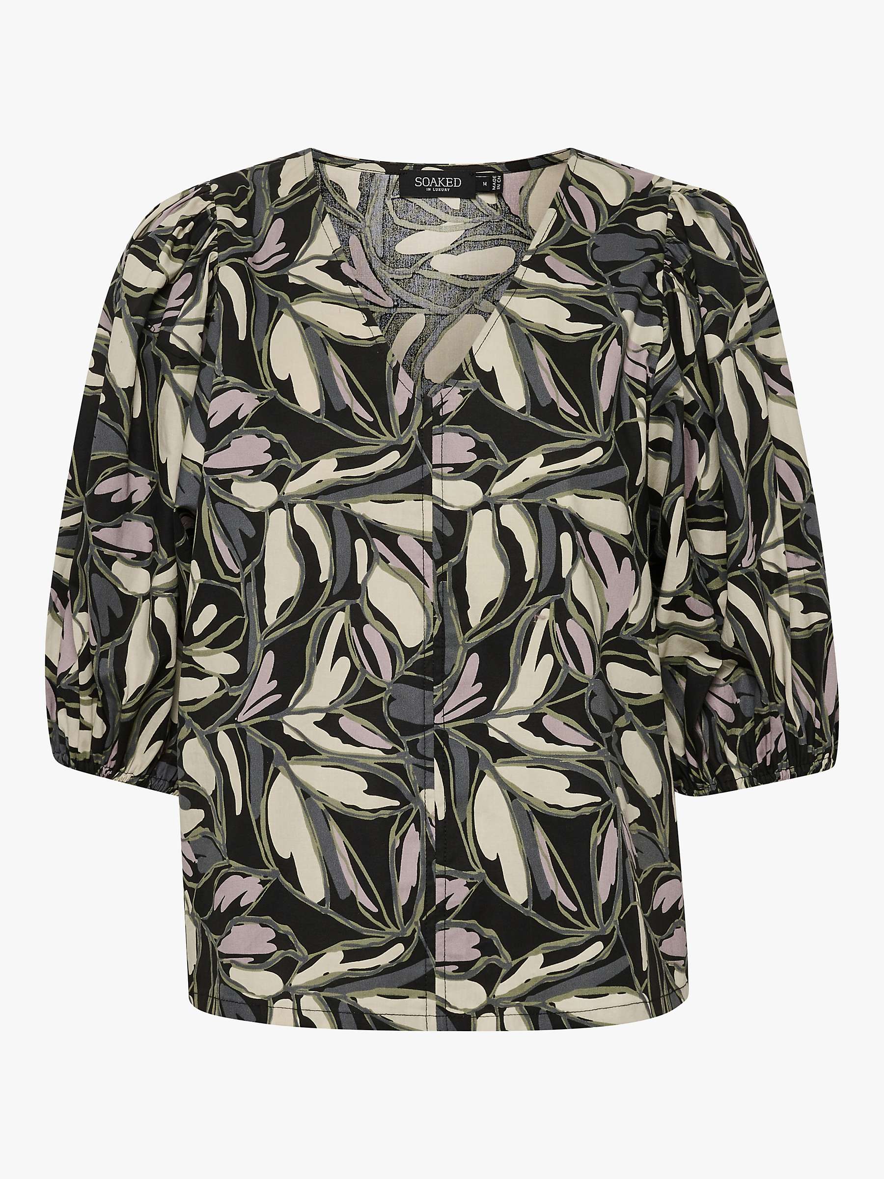 Buy Soaked In Luxury Frankie Puff Sleeve Blouse, Black Leaf Print Online at johnlewis.com