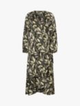 Soaked In Luxury Karven Leaf Print Long Sleeve Midi Dress, Black/Multi