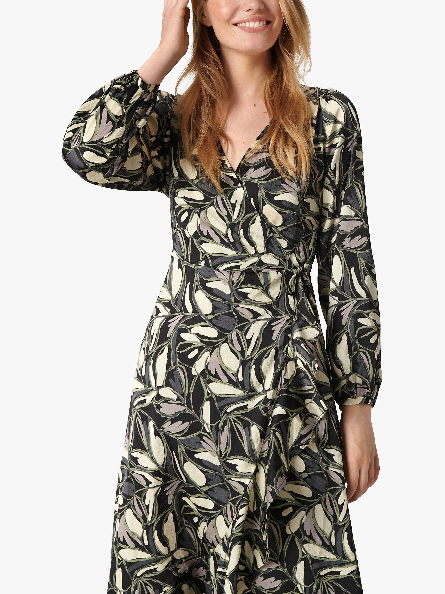 Buy Soaked In Luxury Karven Leaf Print Long Sleeve Midi Dress, Black/Multi Online at johnlewis.com