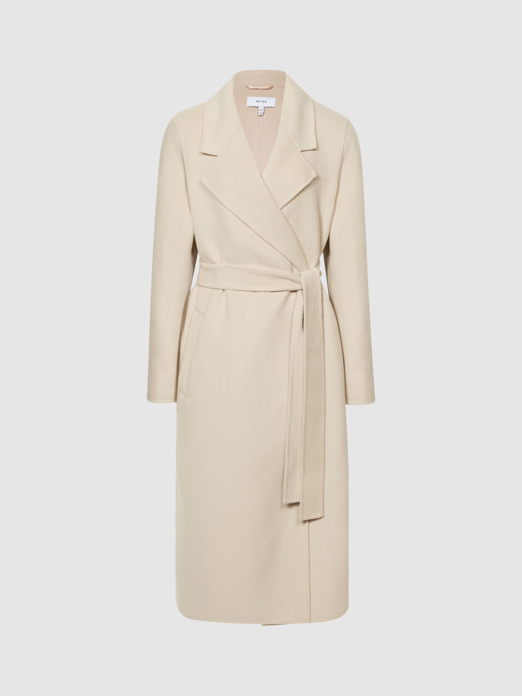 Reiss Agnes Wool Blend Belted Longline Coat, Pink, 6