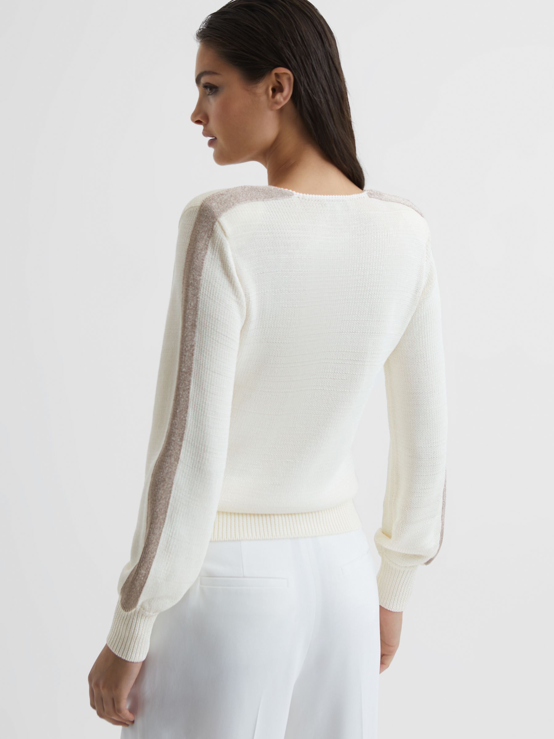 Reiss Tara Metallic Stripe Jumper, Ivory/Gold at John Lewis & Partners