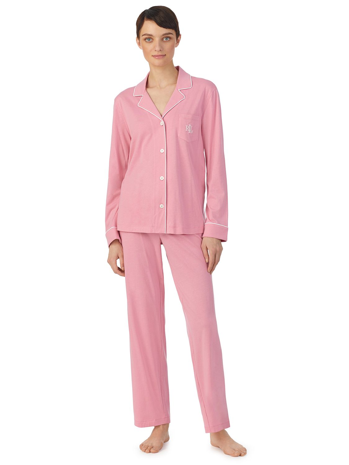 Ralph Lauren Notch Collar Monogram Shirt Pyjama Set, Rose at John Lewis &  Partners