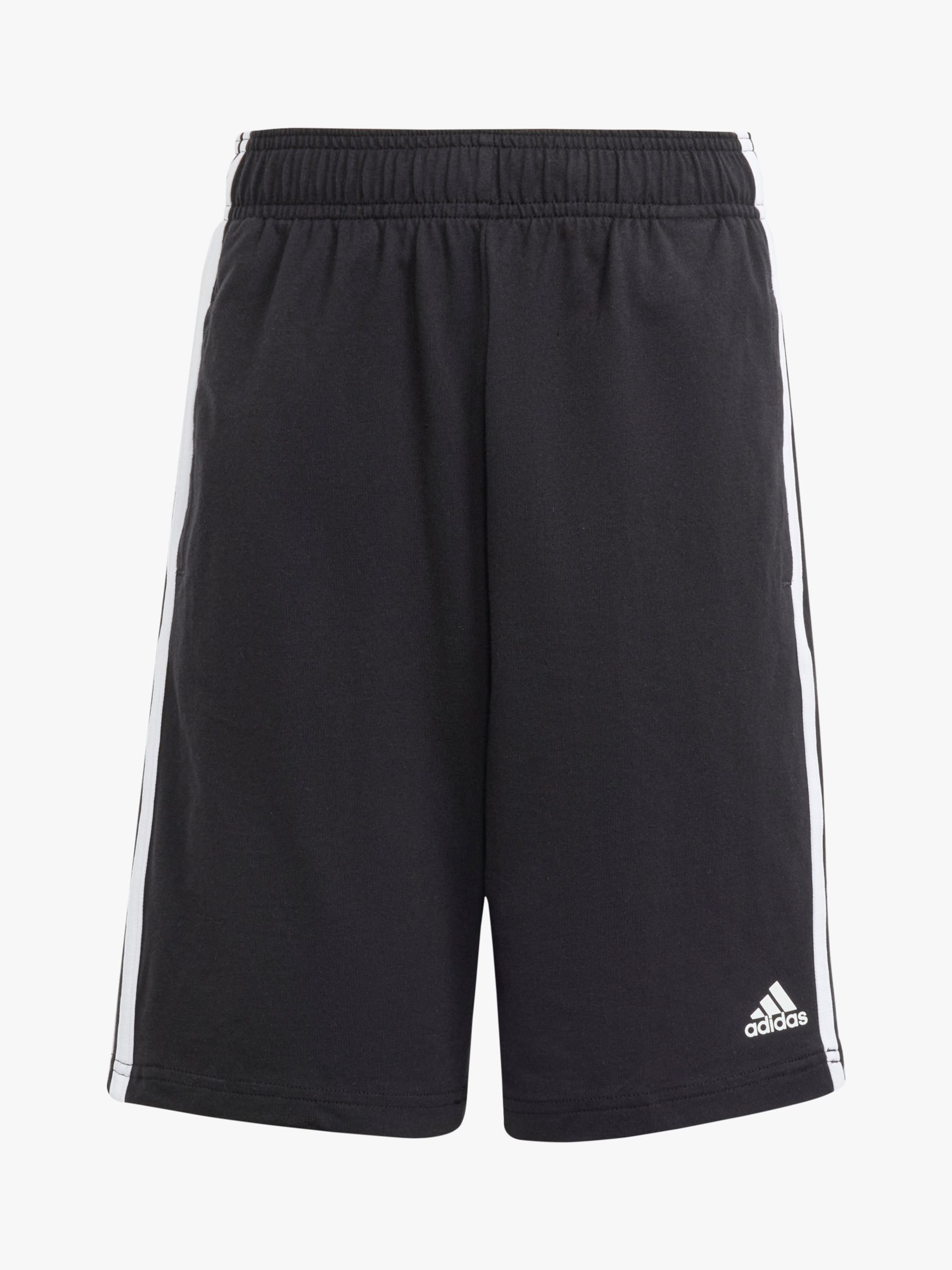 adidas Kids' Stripe Cotton Shorts, Black, 7-8 years