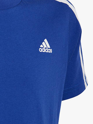 adidas Kids' Stripe Logo Cotton T-Shirt, Royal